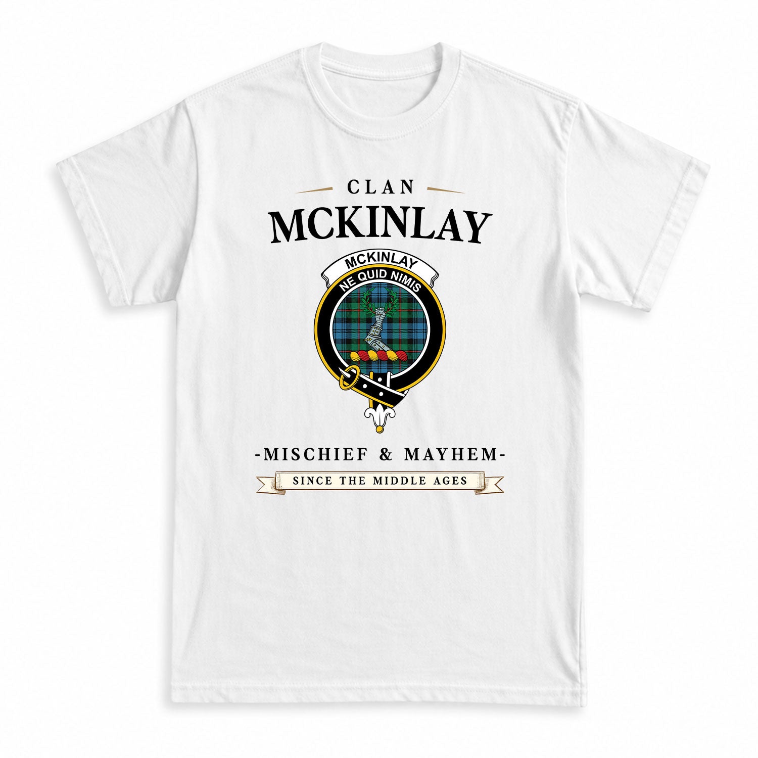 McKinlay Ancient Tartan Crest Mischief and Mayhem T-shirt