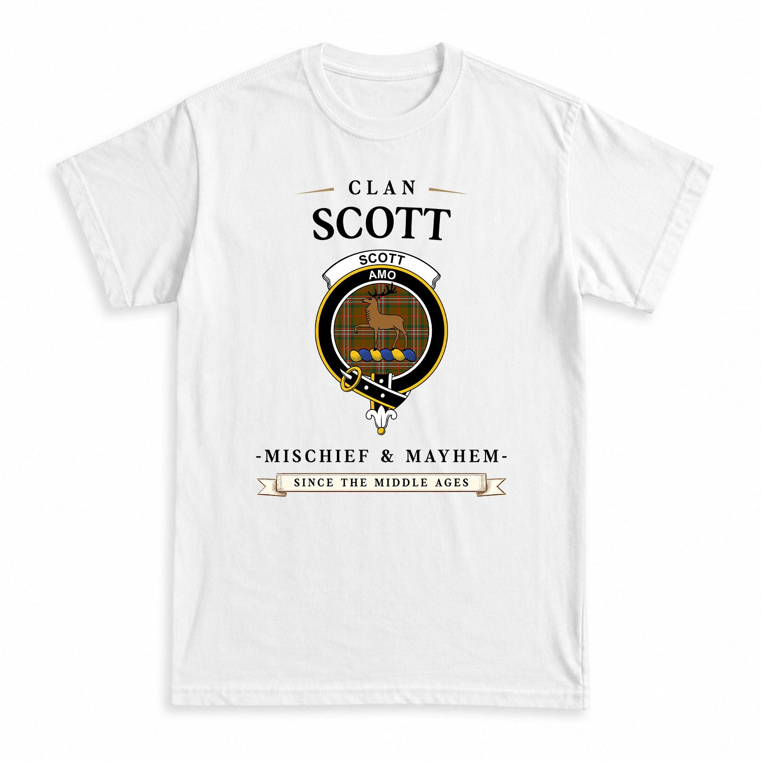 Scott Brown Modern Tartan Crest Mischief and Mayhem T-shirt