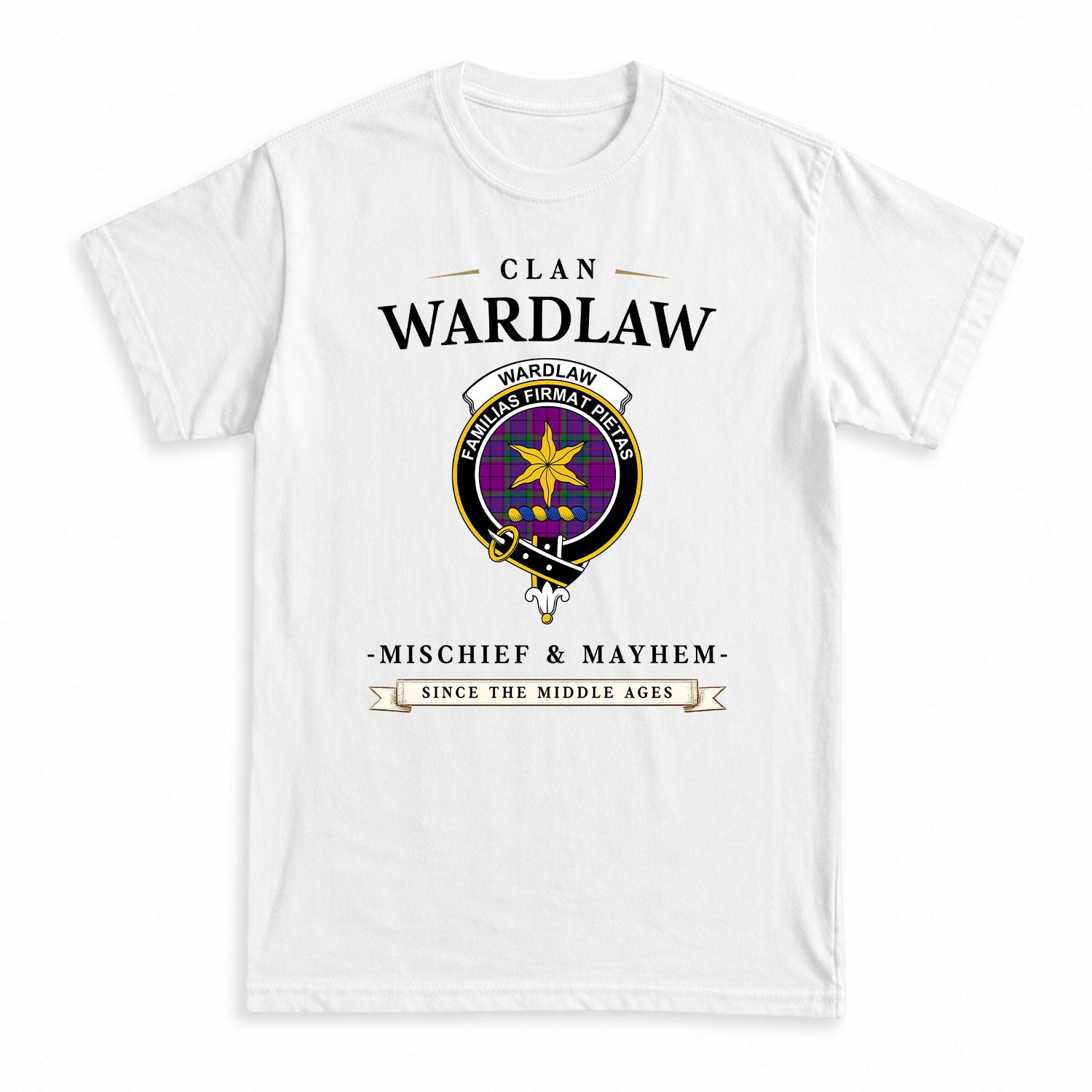 Wardlaw Modern Tartan Crest Mischief and Mayhem T-shirt