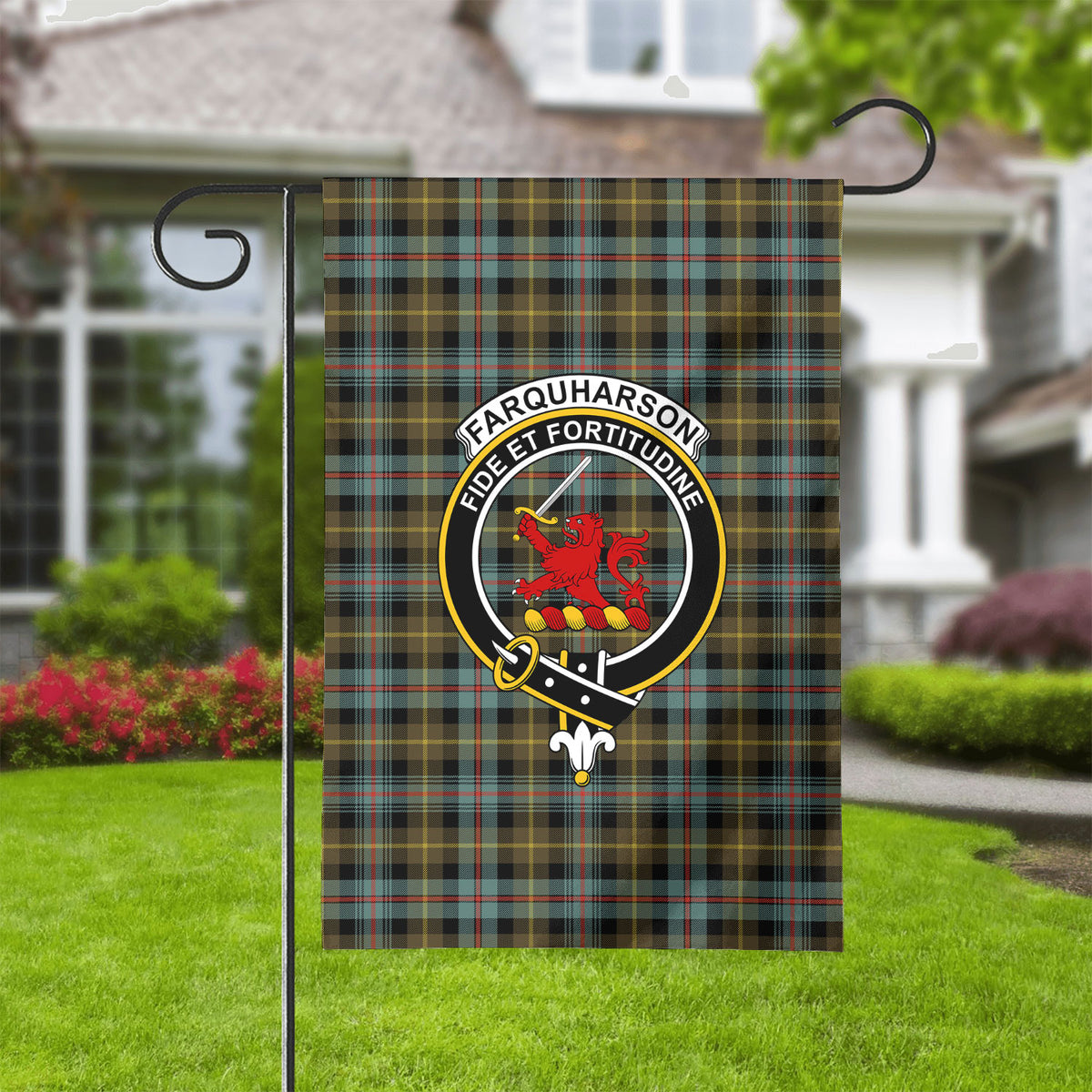 Farquharson Weathered Tartan Crest Garden Flag