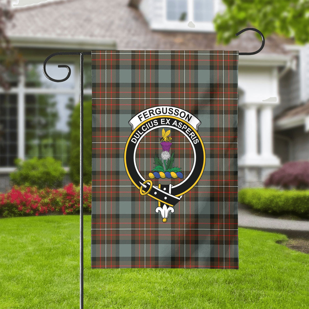 Fergusson Weathered Tartan Crest Garden Flag