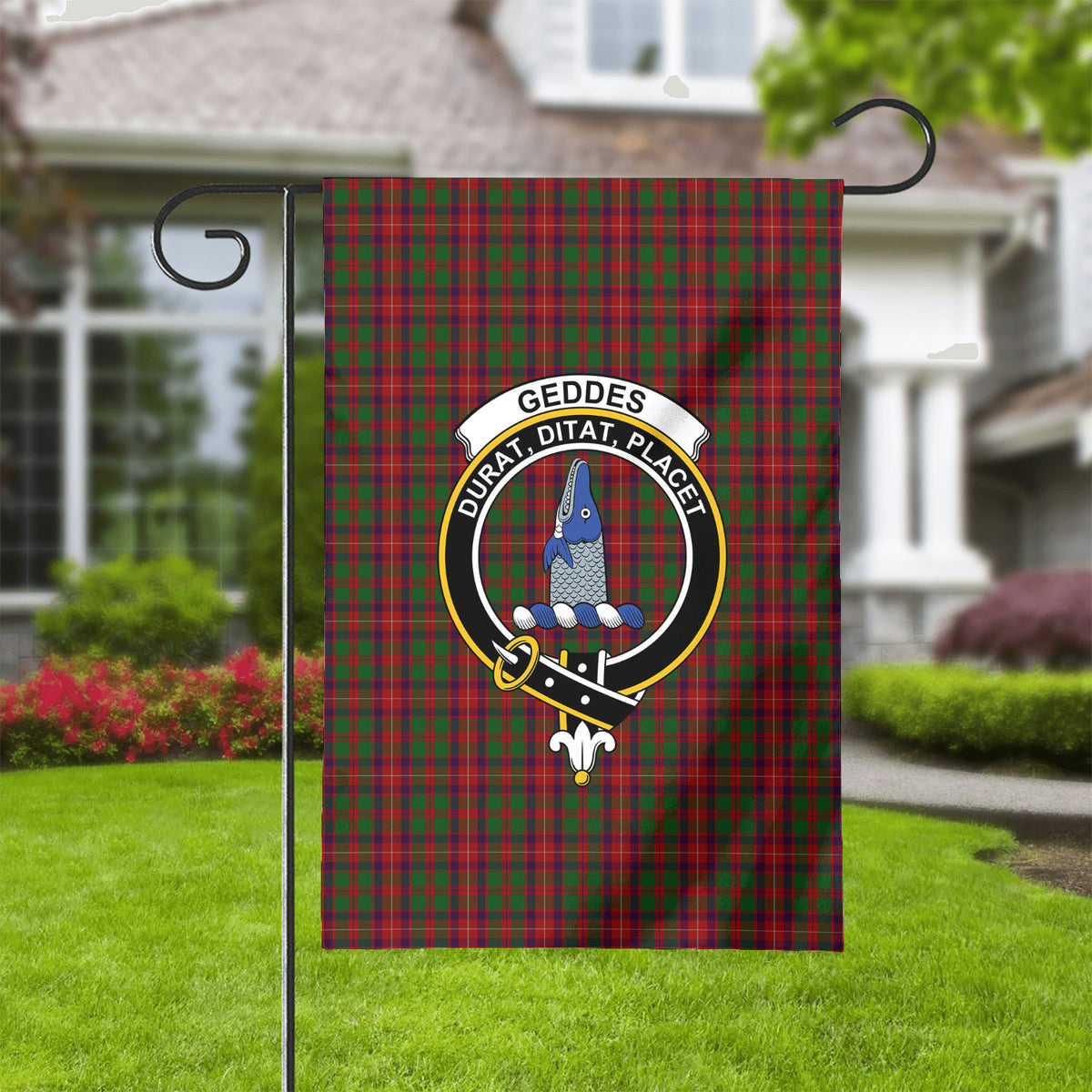 Geddes Tartan Crest Garden Flag