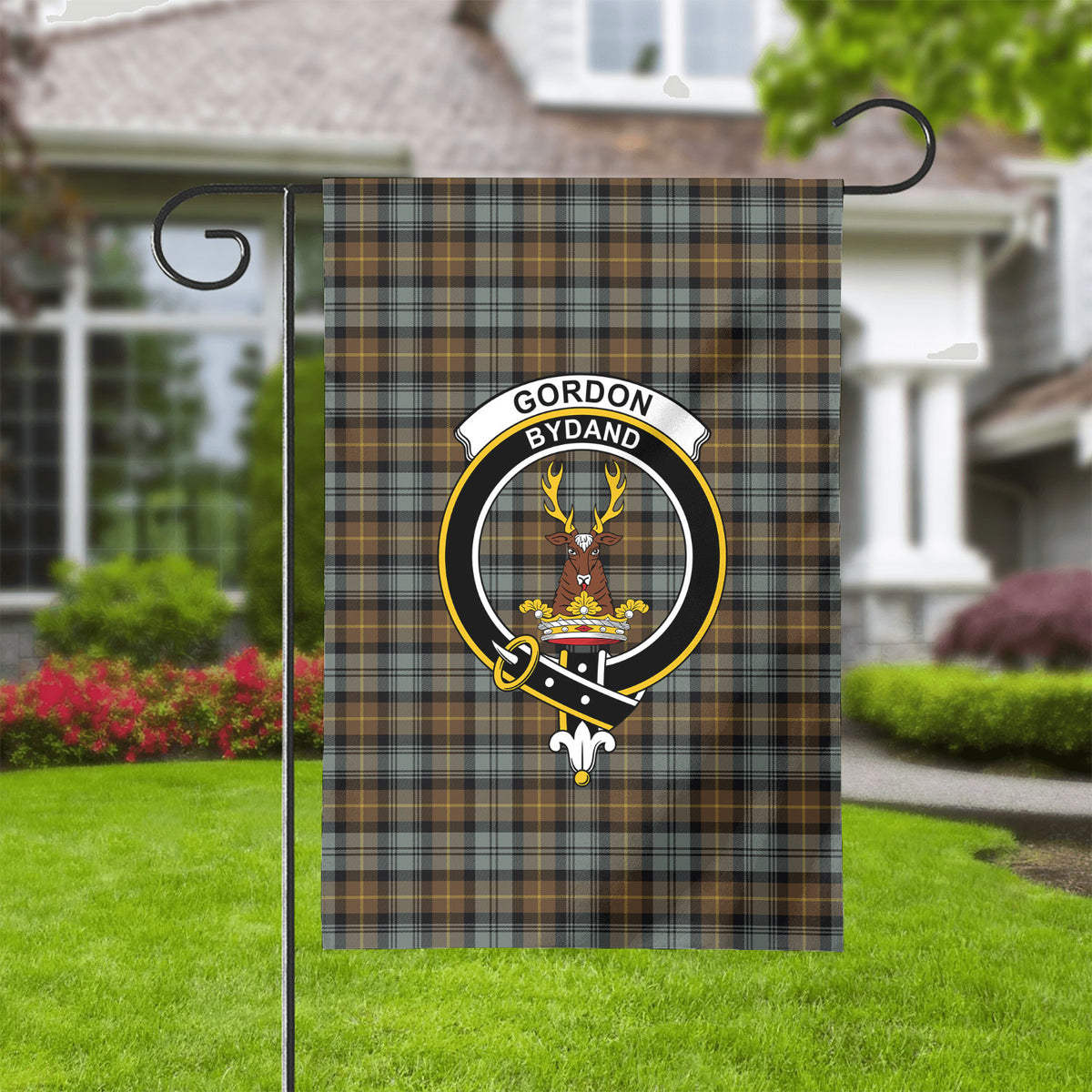 Gordon Weathered Tartan Crest Garden Flag