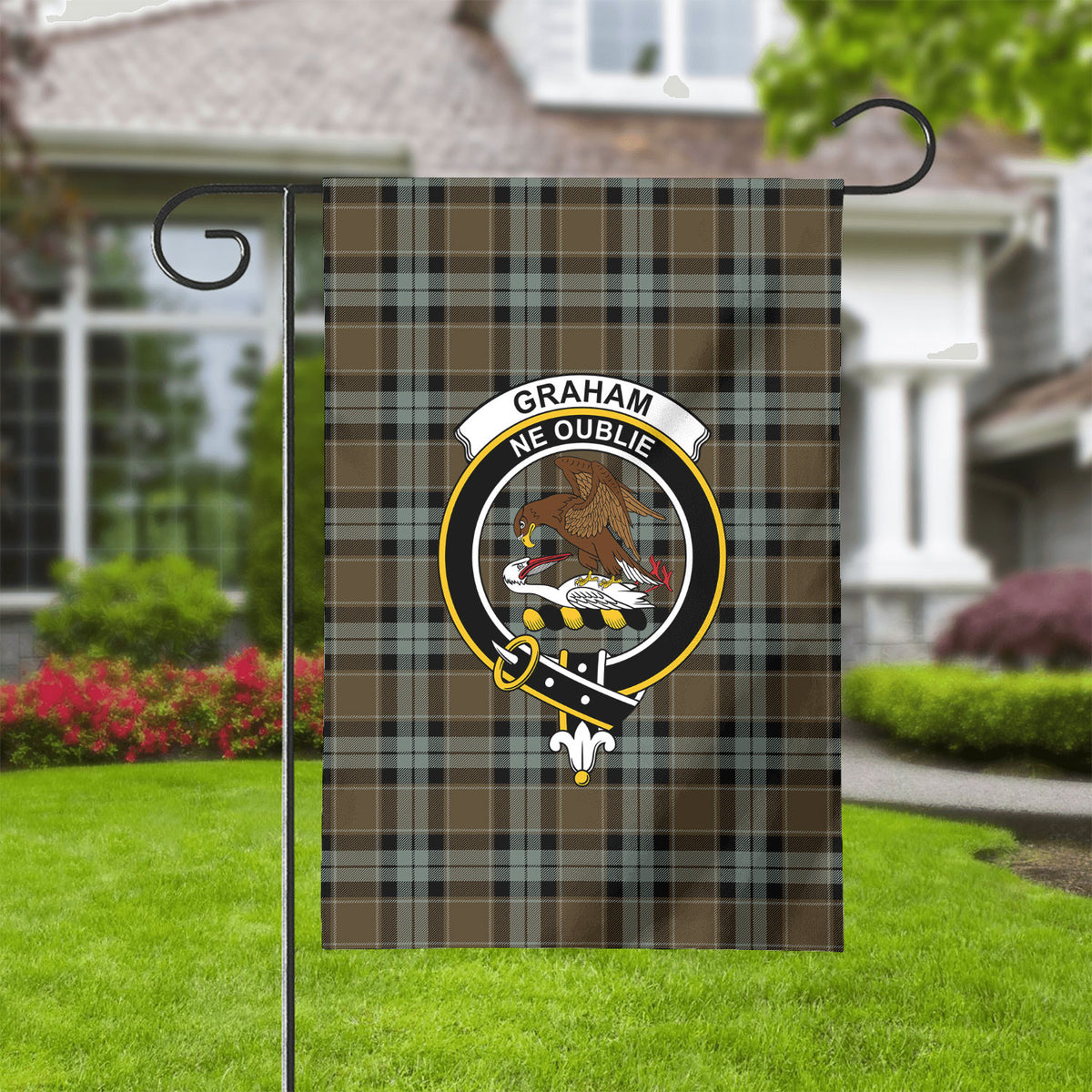 Graham of Menteith Weathered Tartan Crest Garden Flag