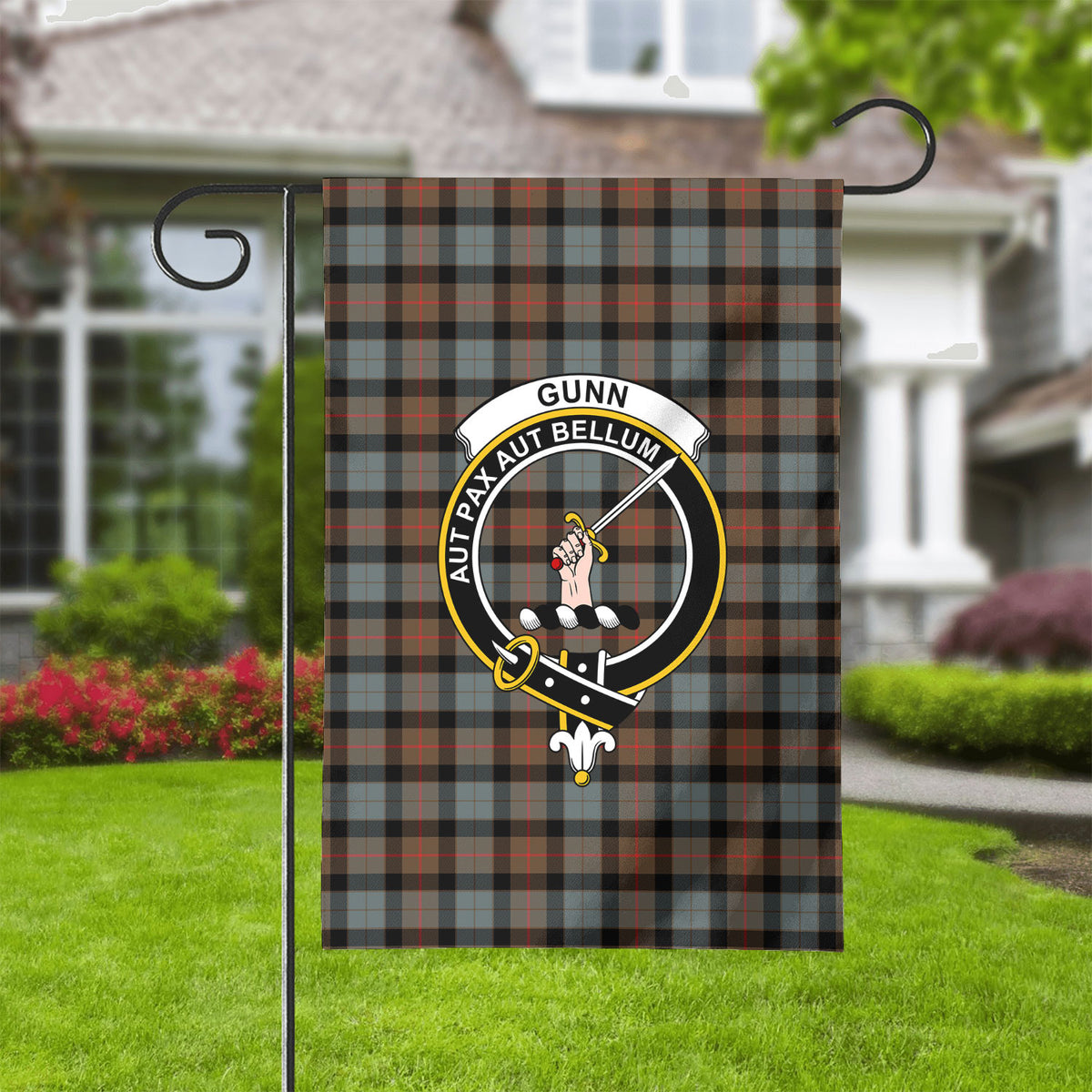 Gunn Weathered Tartan Crest Garden Flag