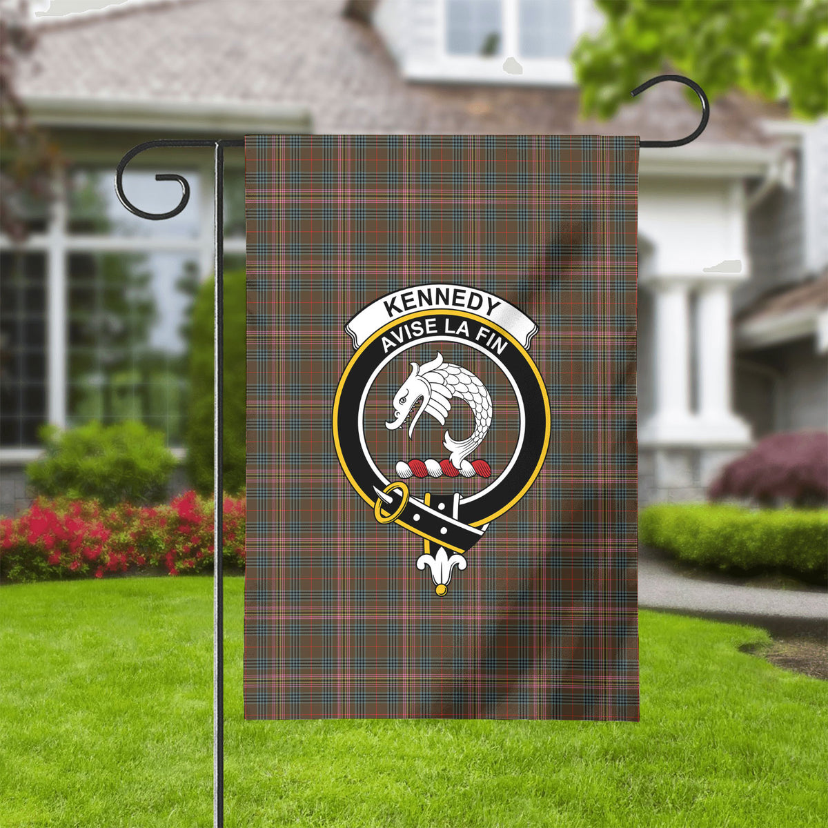Kennedy Weathered Tartan Crest Garden Flag