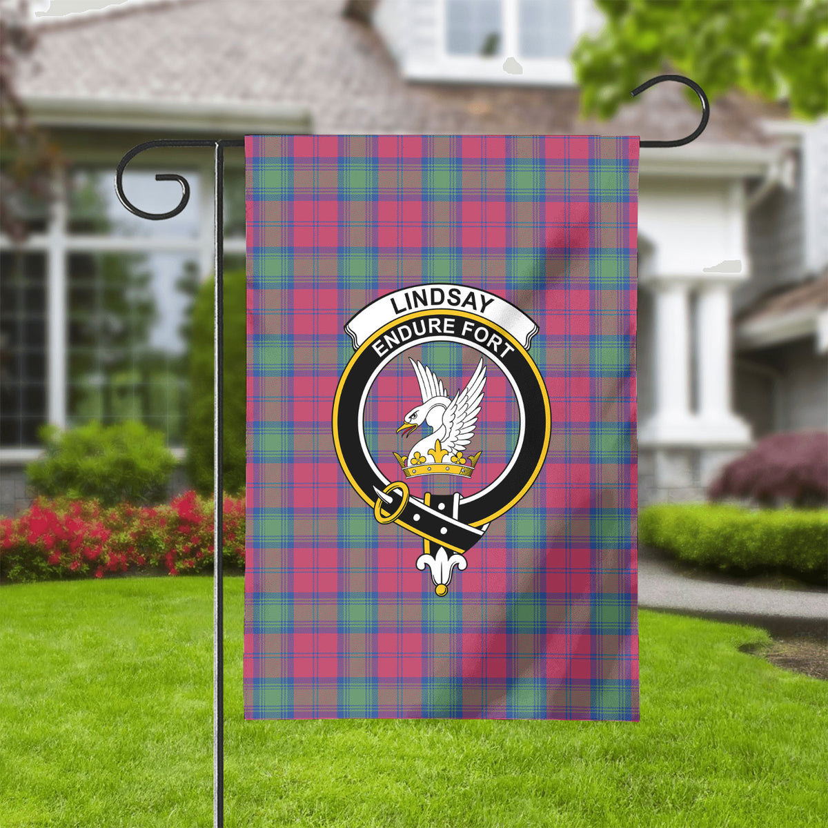 Lindsay Ancient Tartan Crest Garden Flag