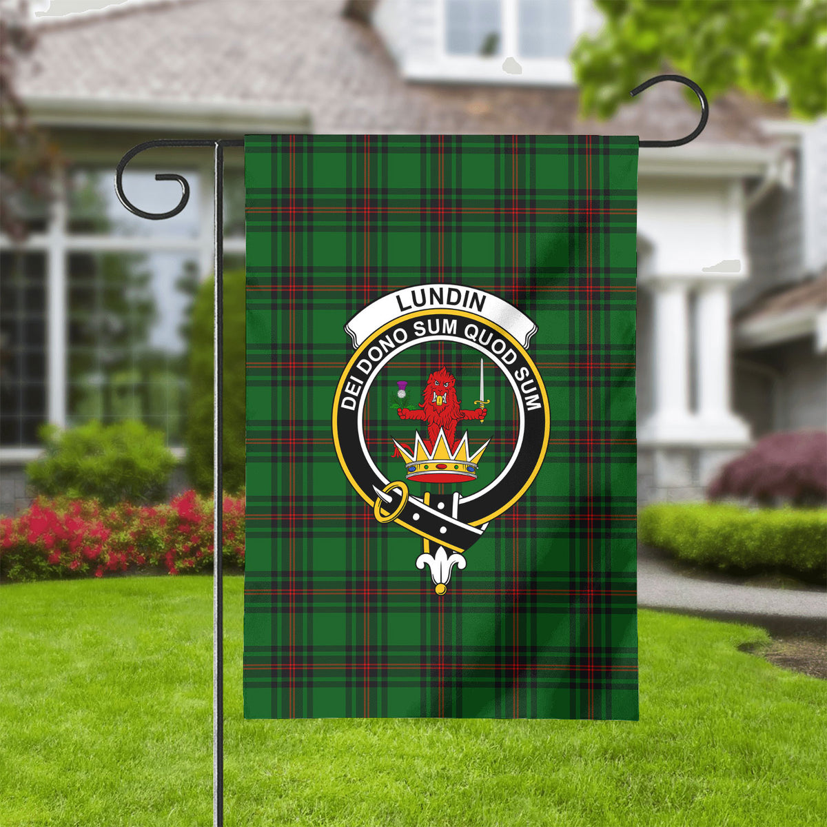 Lundin Tartan Crest Garden Flag