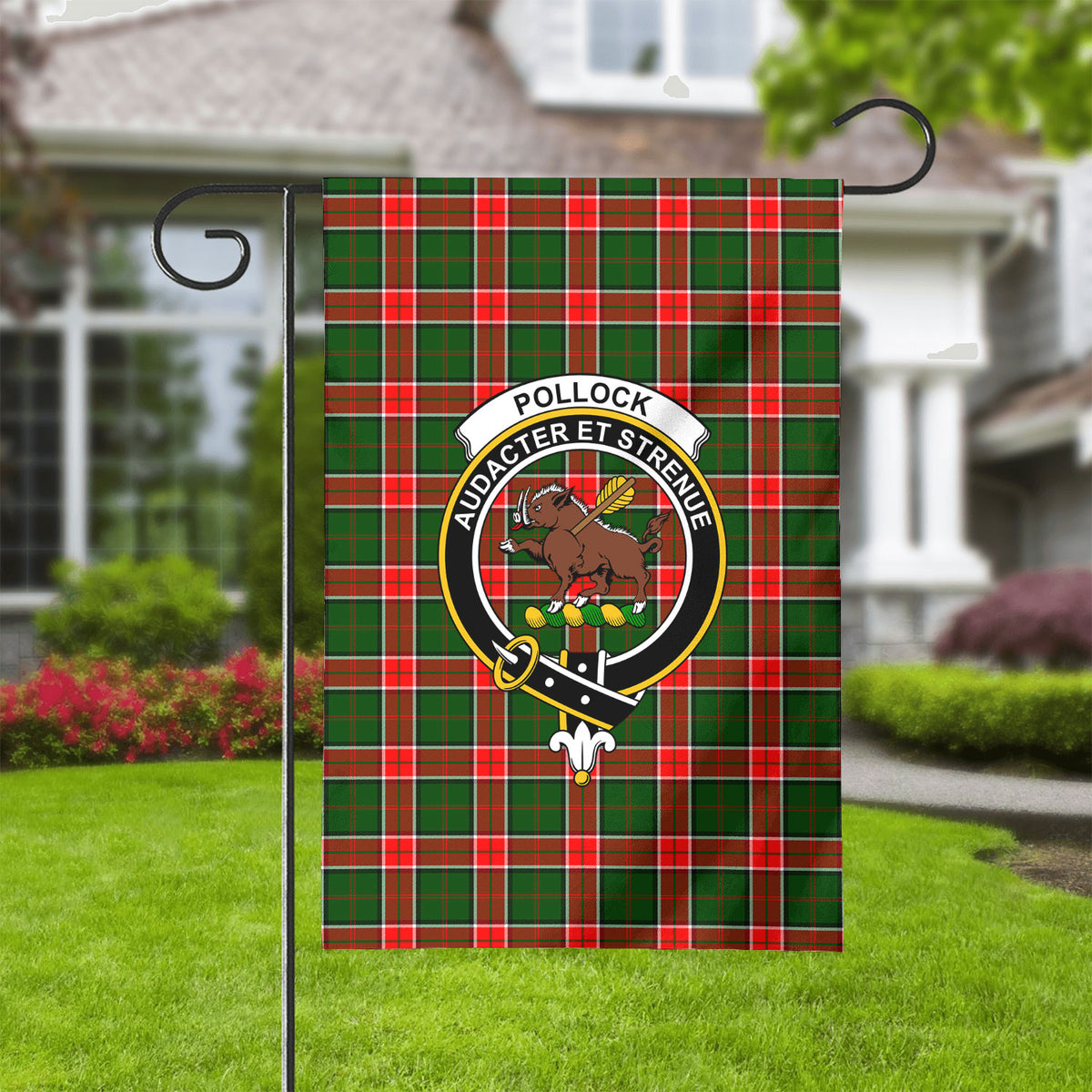 Pollock Tartan Crest Garden Flag