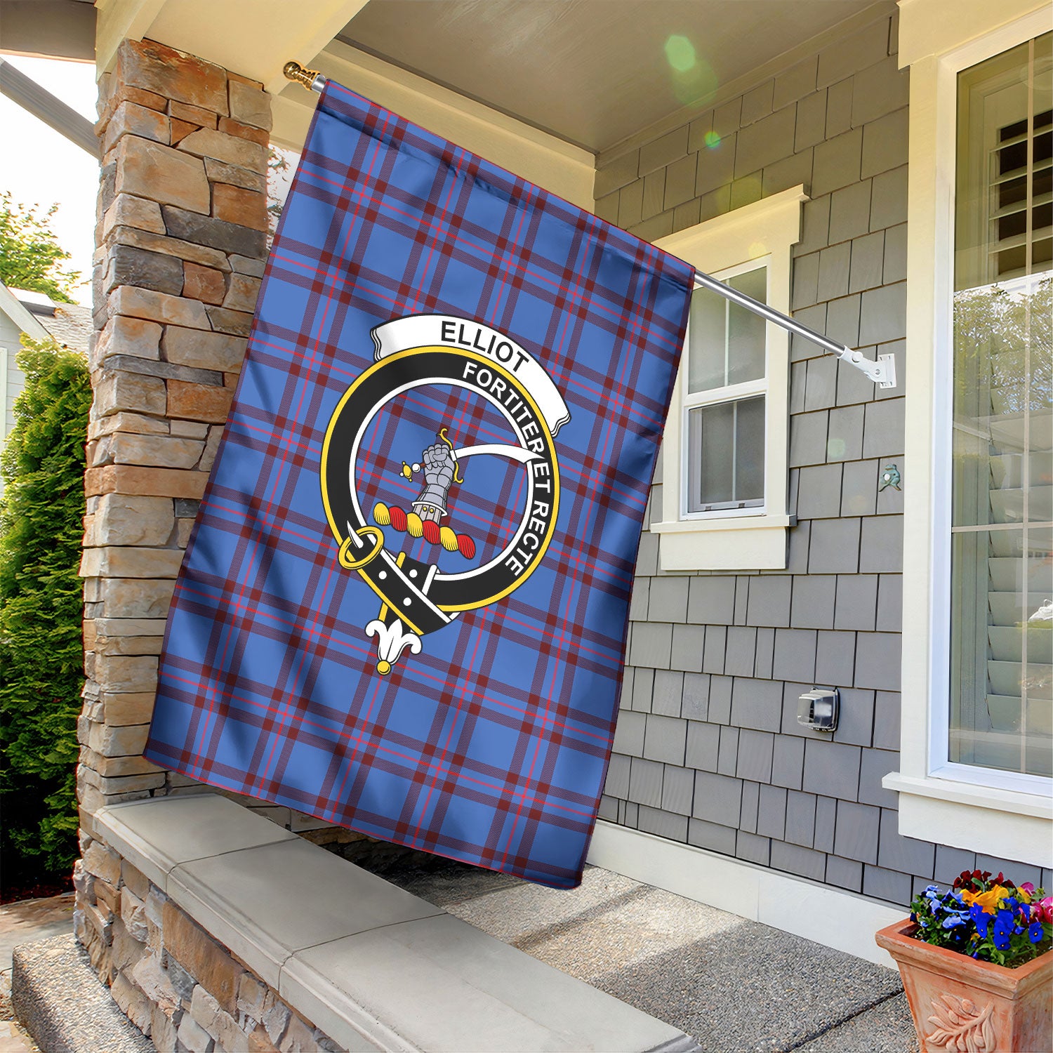 Elliot Modern Tartan Crest Garden Flag