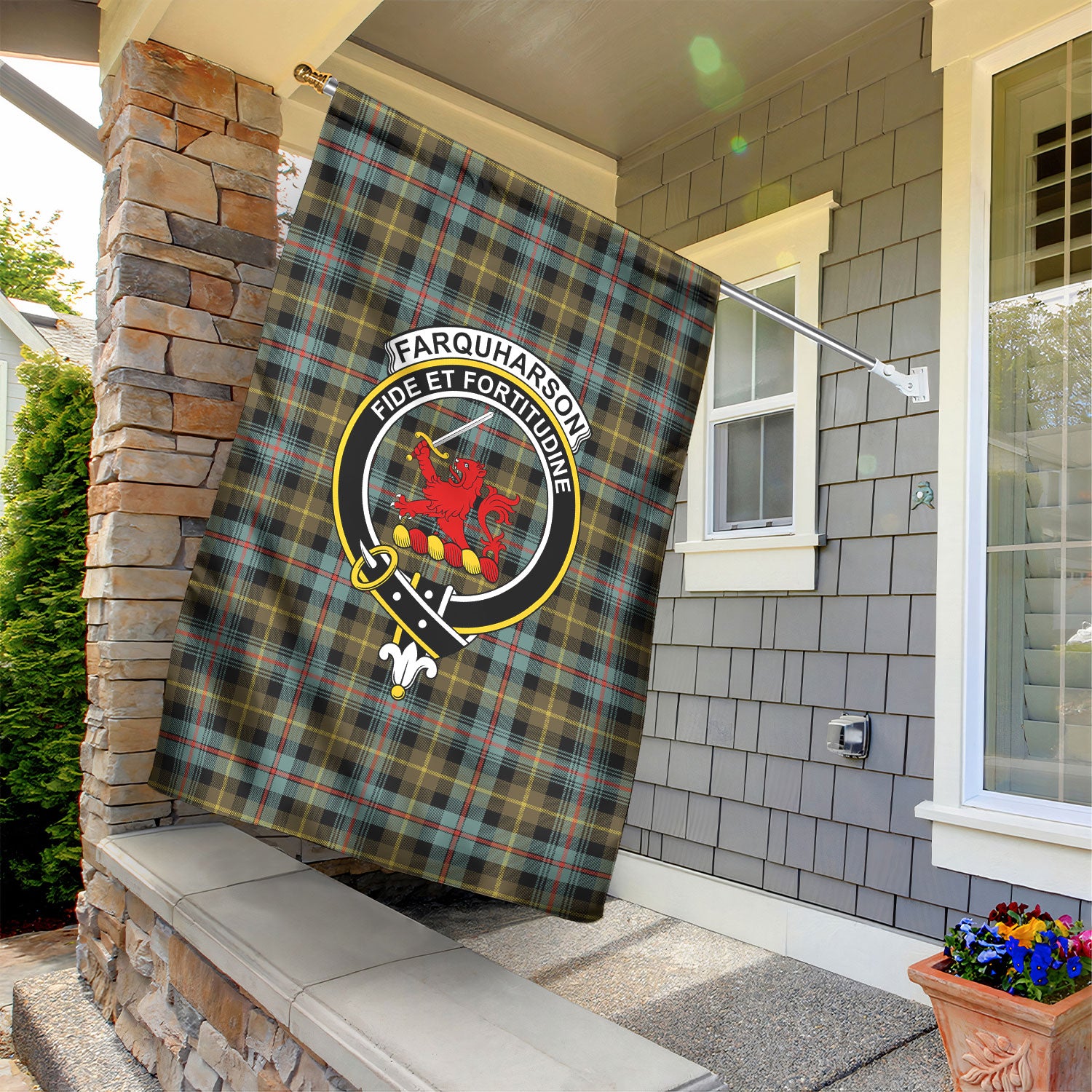 Farquharson Weathered Tartan Crest Garden Flag