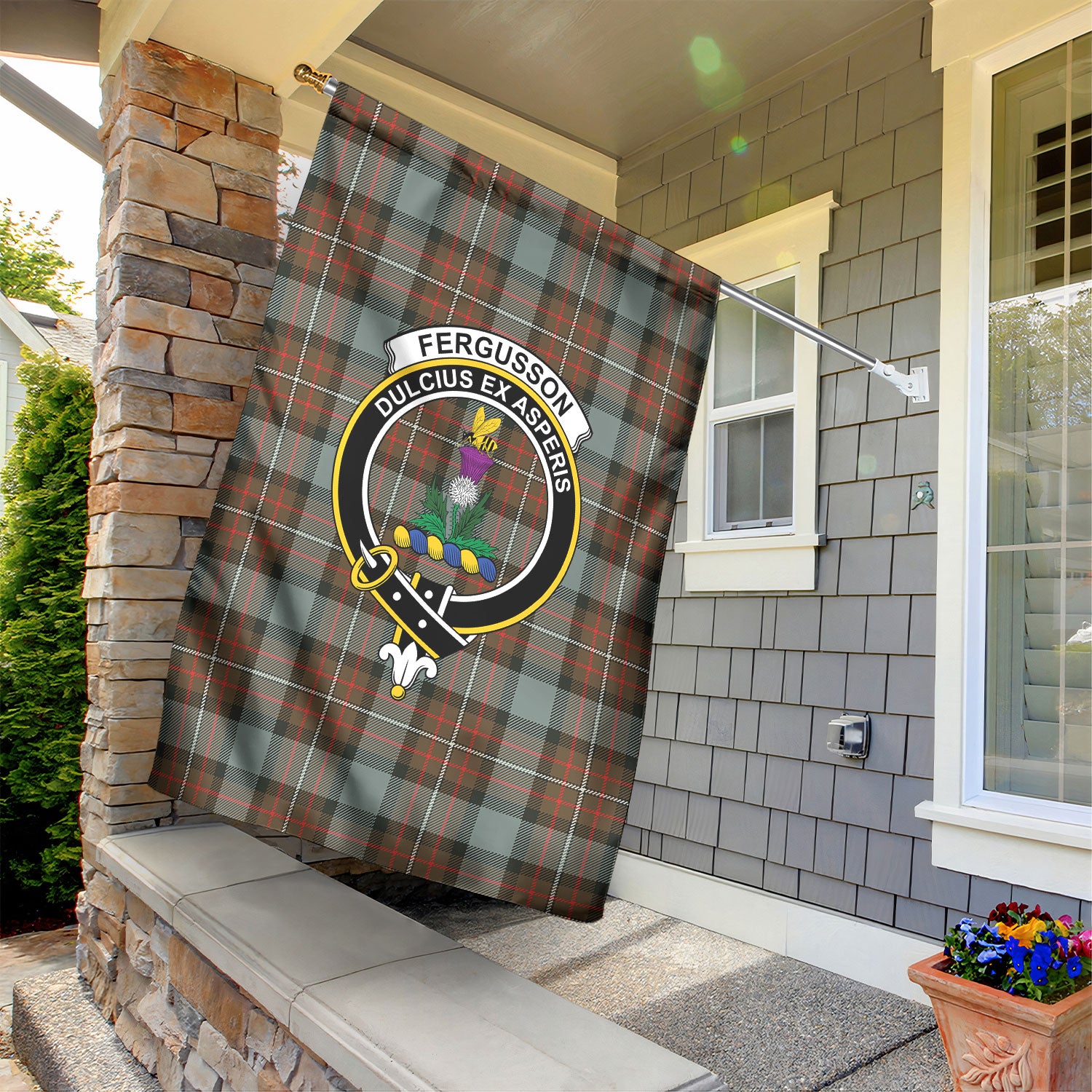 Fergusson Weathered Tartan Crest Garden Flag