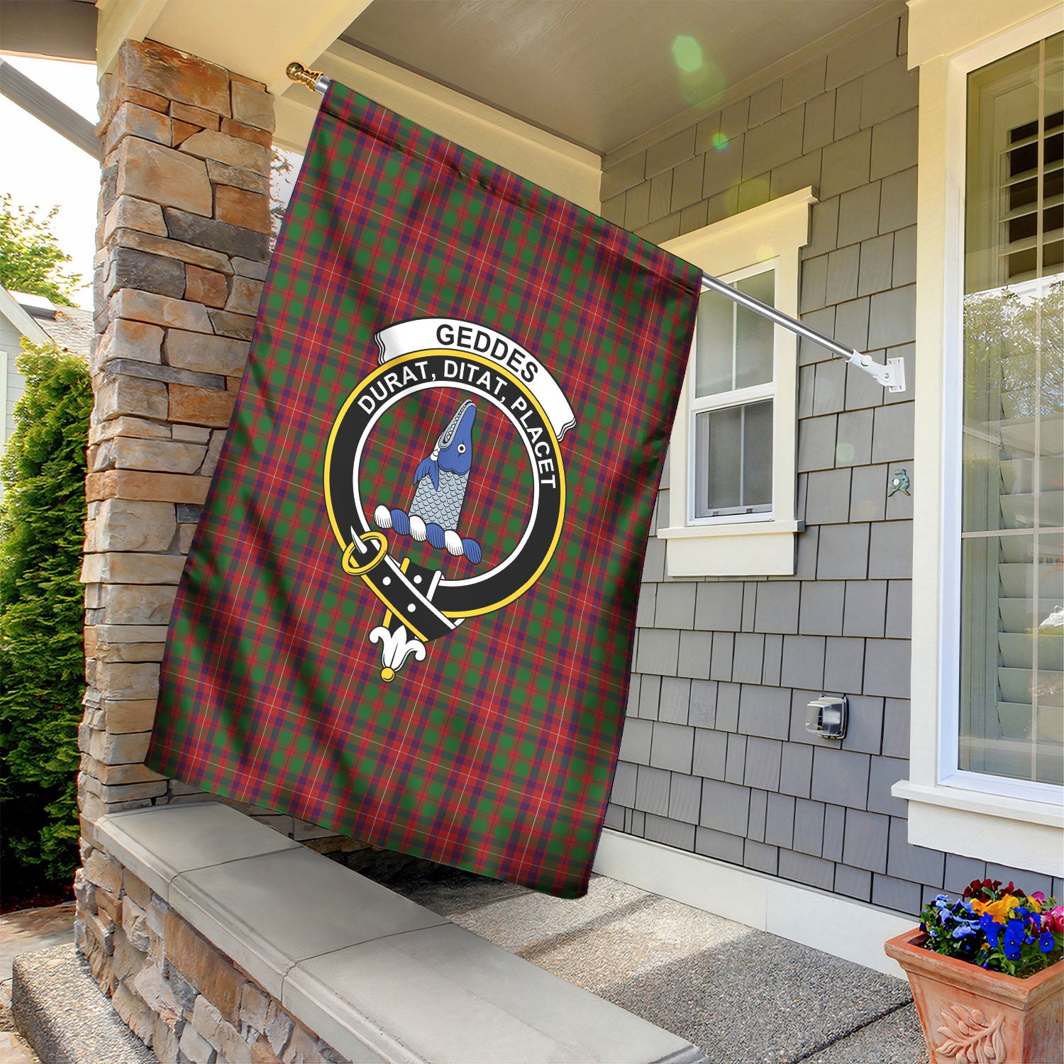 Geddes Tartan Crest Garden Flag