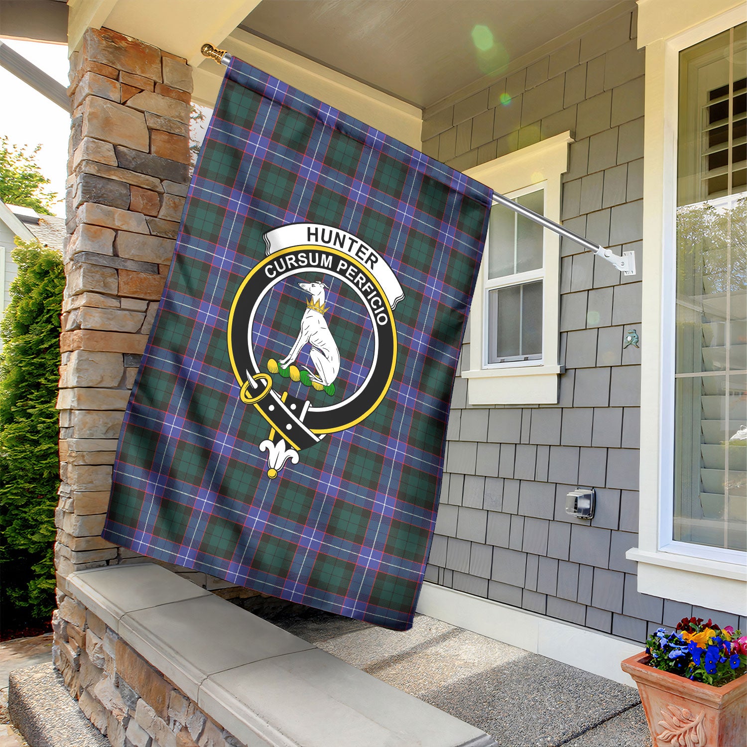 Hunter Modern Tartan Crest Garden Flag