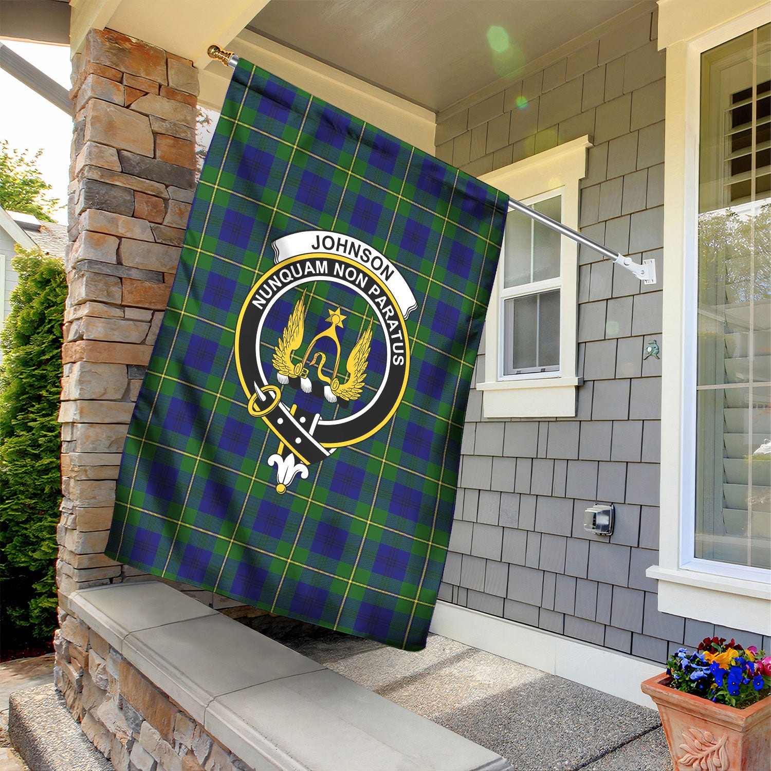 Johnson Modern Tartan Crest Garden Flag