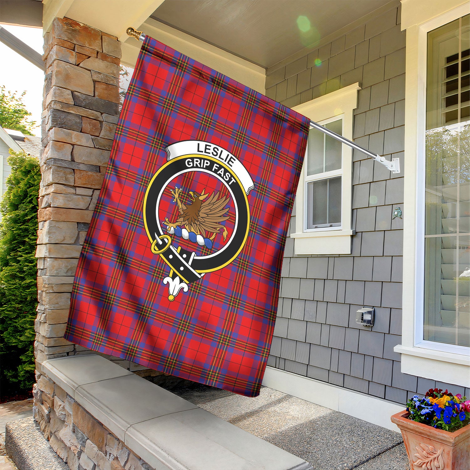 Leslie Modern Tartan Crest Garden Flag