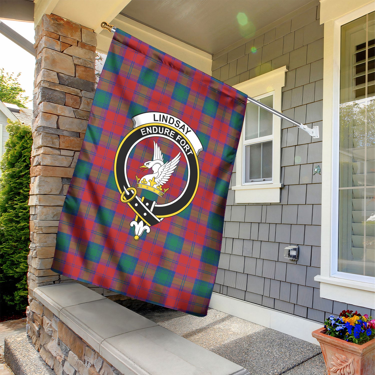 Lindsay Modern Tartan Crest Garden Flag