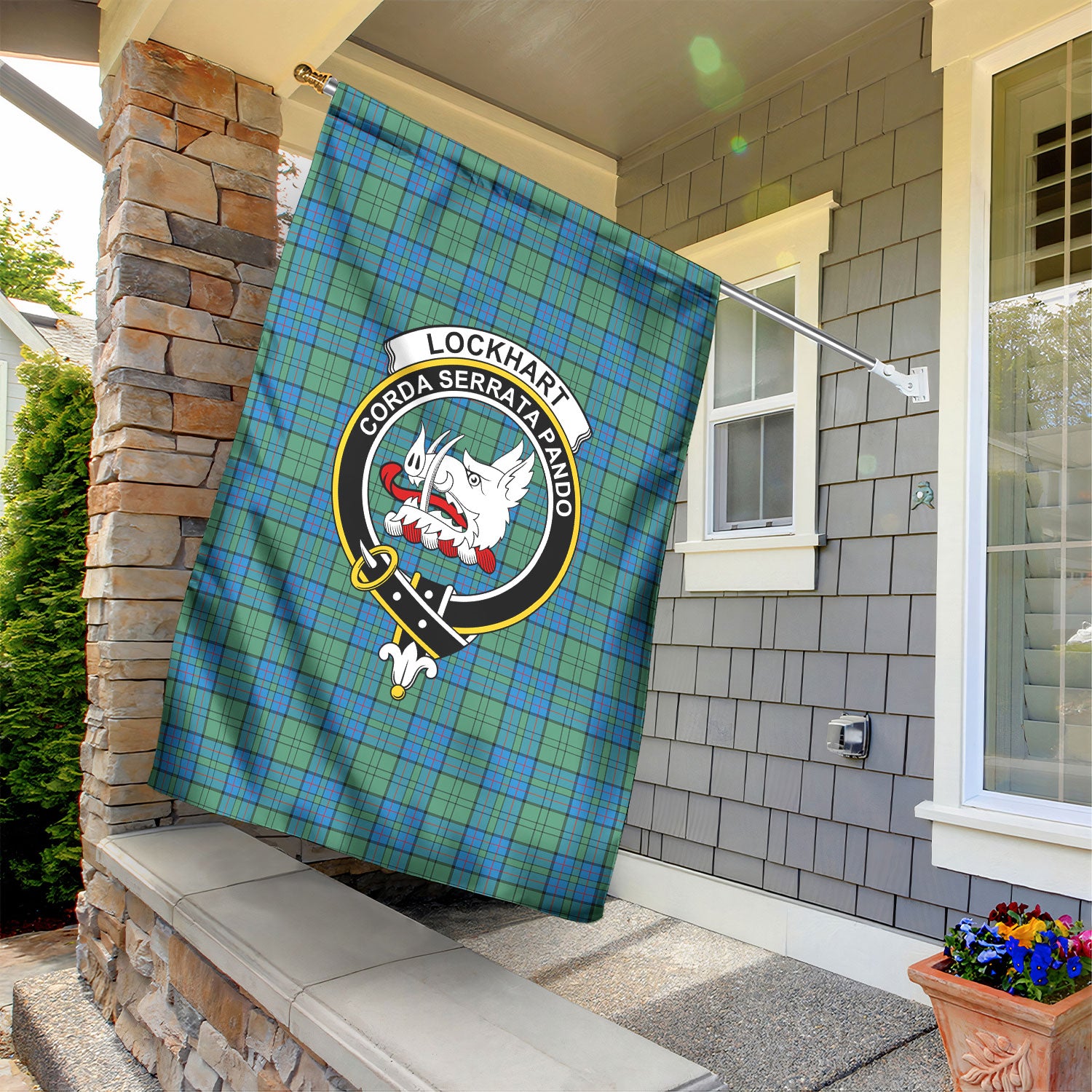 Lockhart Tartan Crest Garden Flag