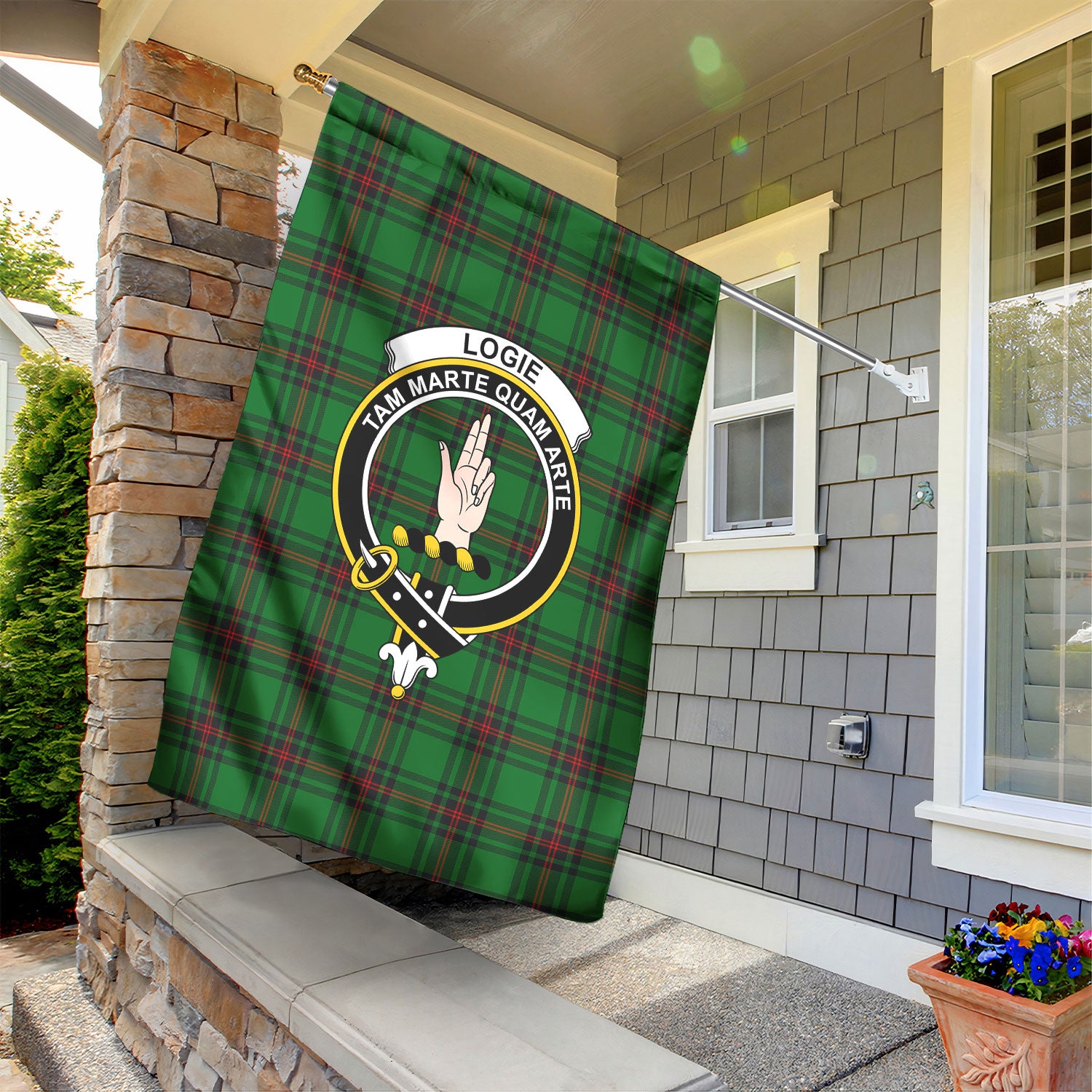 Logie Tartan Crest Garden Flag