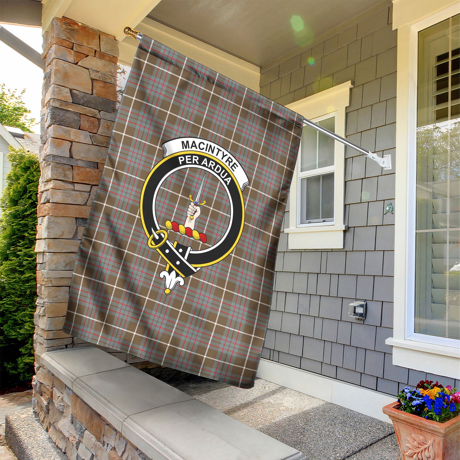 MacIntyre Hunting Weathered Tartan Crest Garden Flag