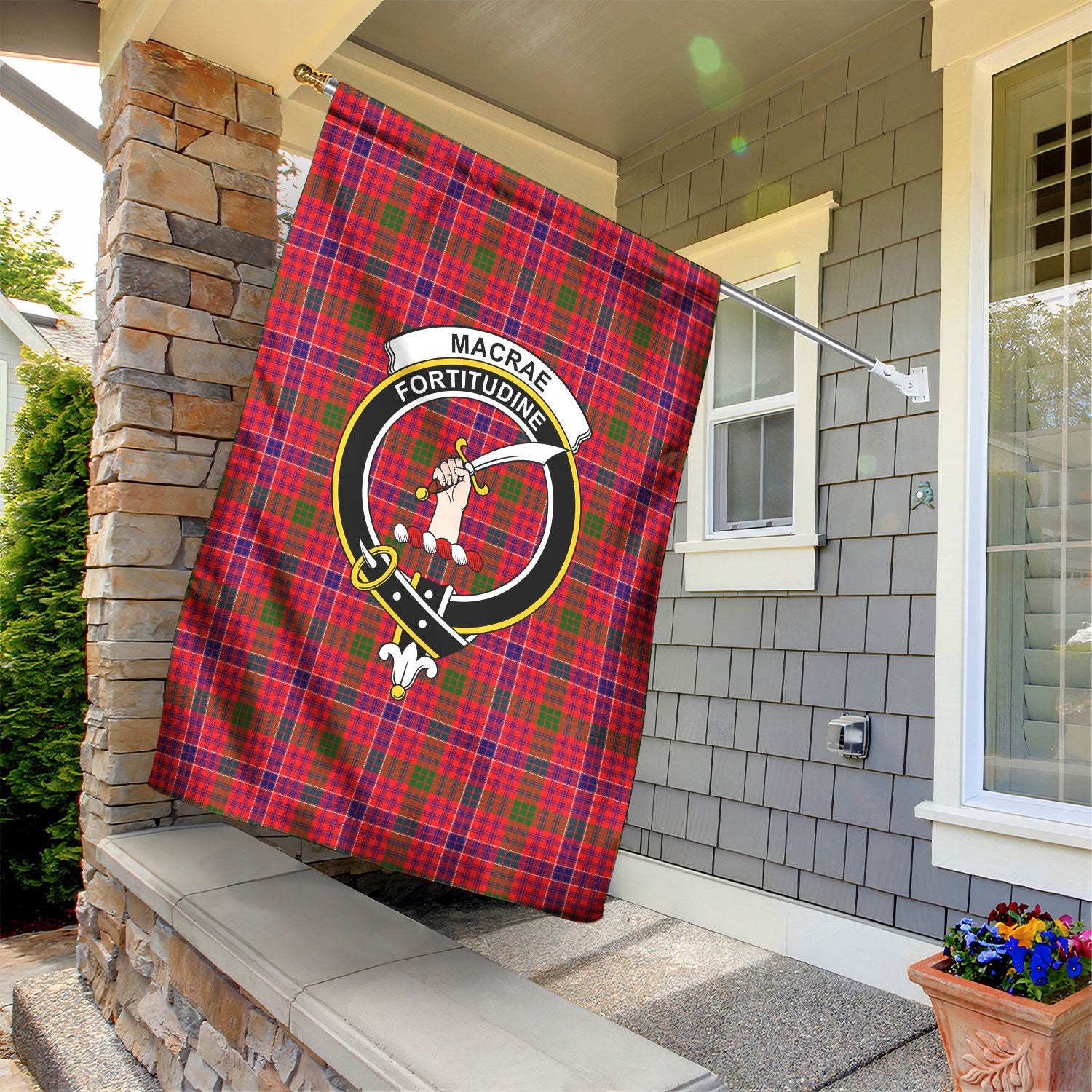 MacRae Modern Tartan Crest Garden Flag