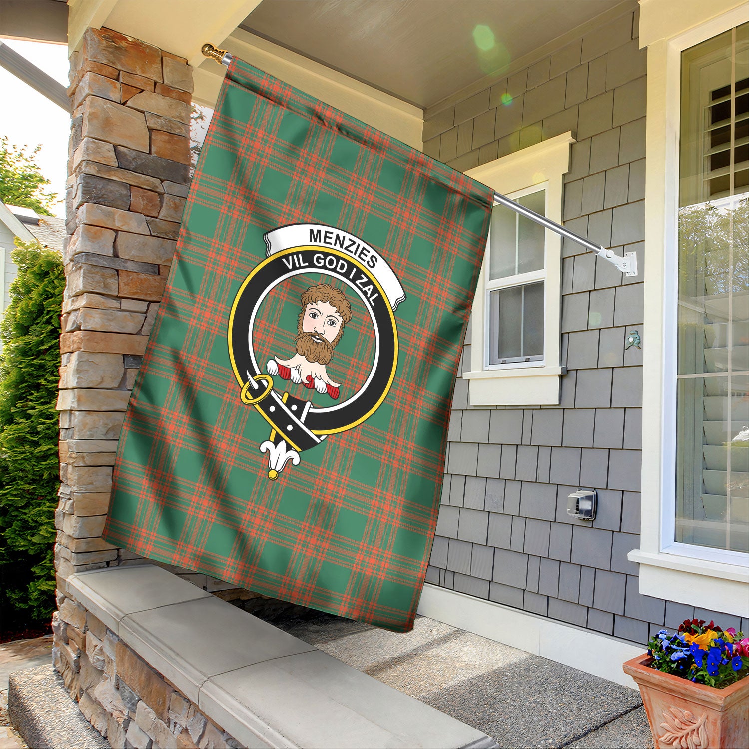 Menzies Green Ancient Tartan Crest Garden Flag