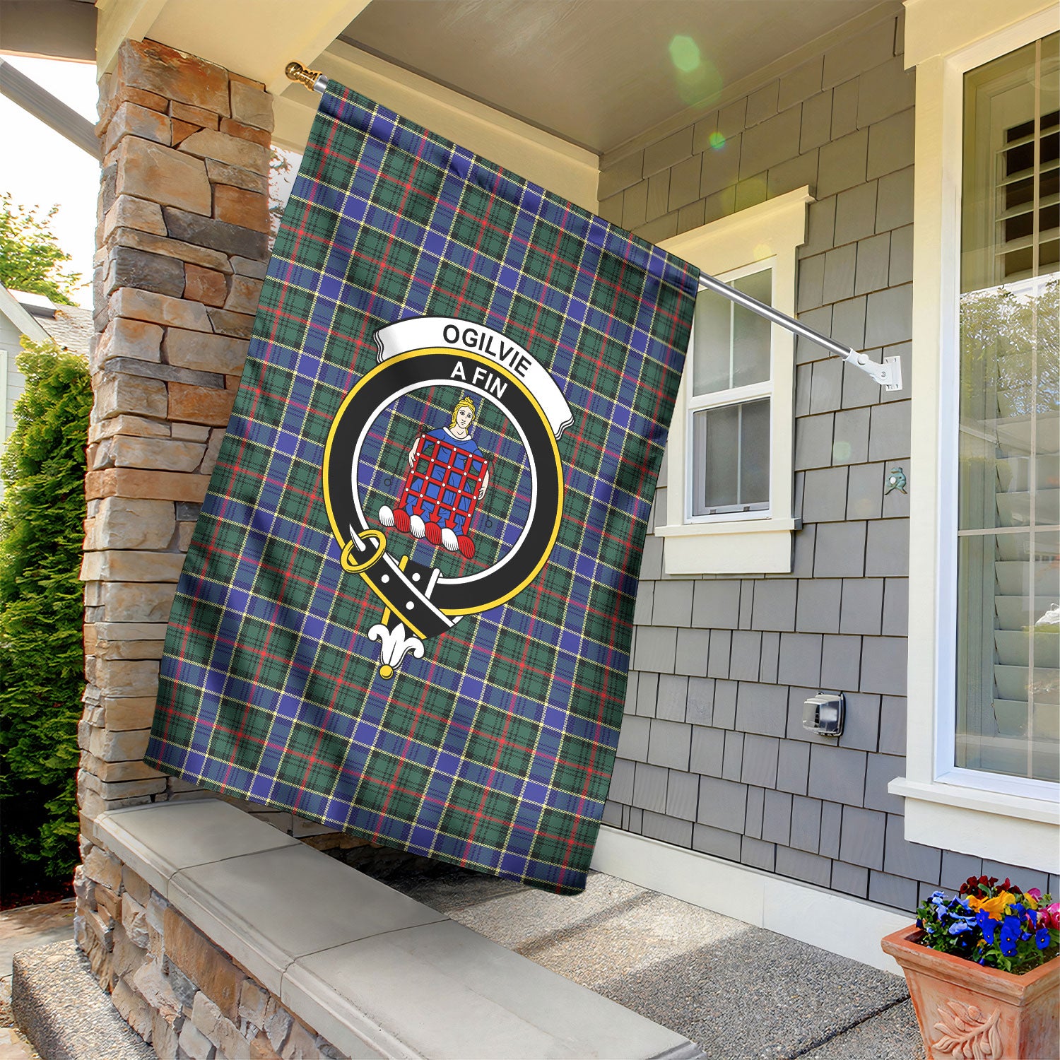 Ogilvie Hunting Modern Tartan Crest Garden Flag