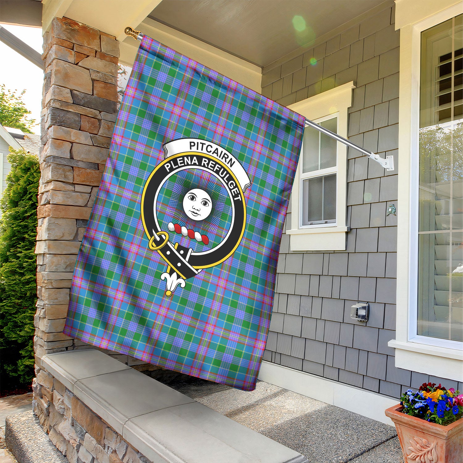 Pitcairn Hunting Tartan Crest Garden Flag