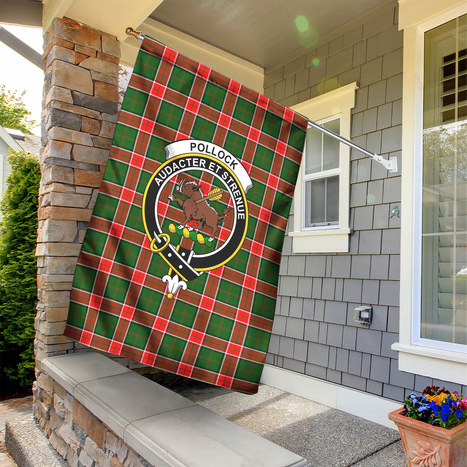 Pollock Tartan Crest Garden Flag