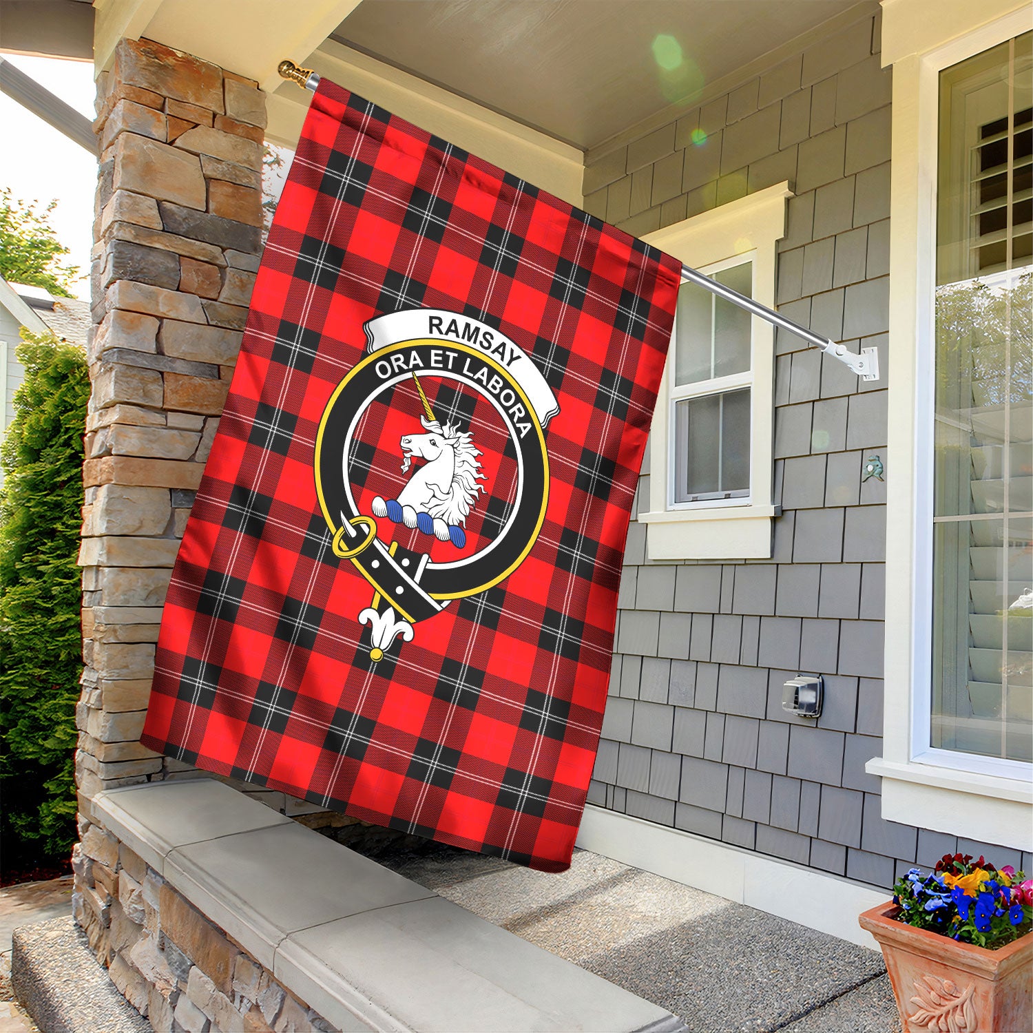 Ramsay Modern Tartan Crest Garden Flag