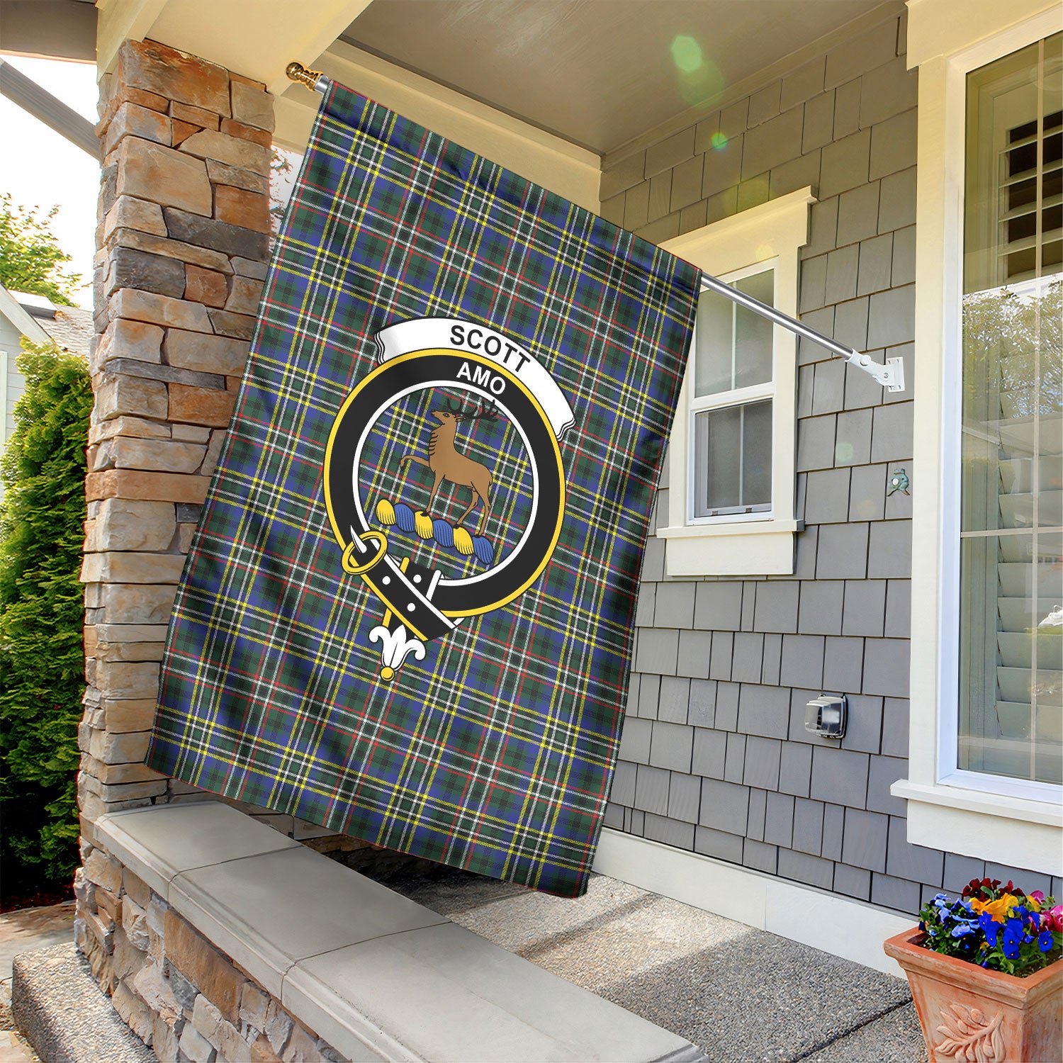 Scott Green Modern Tartan Crest Garden Flag