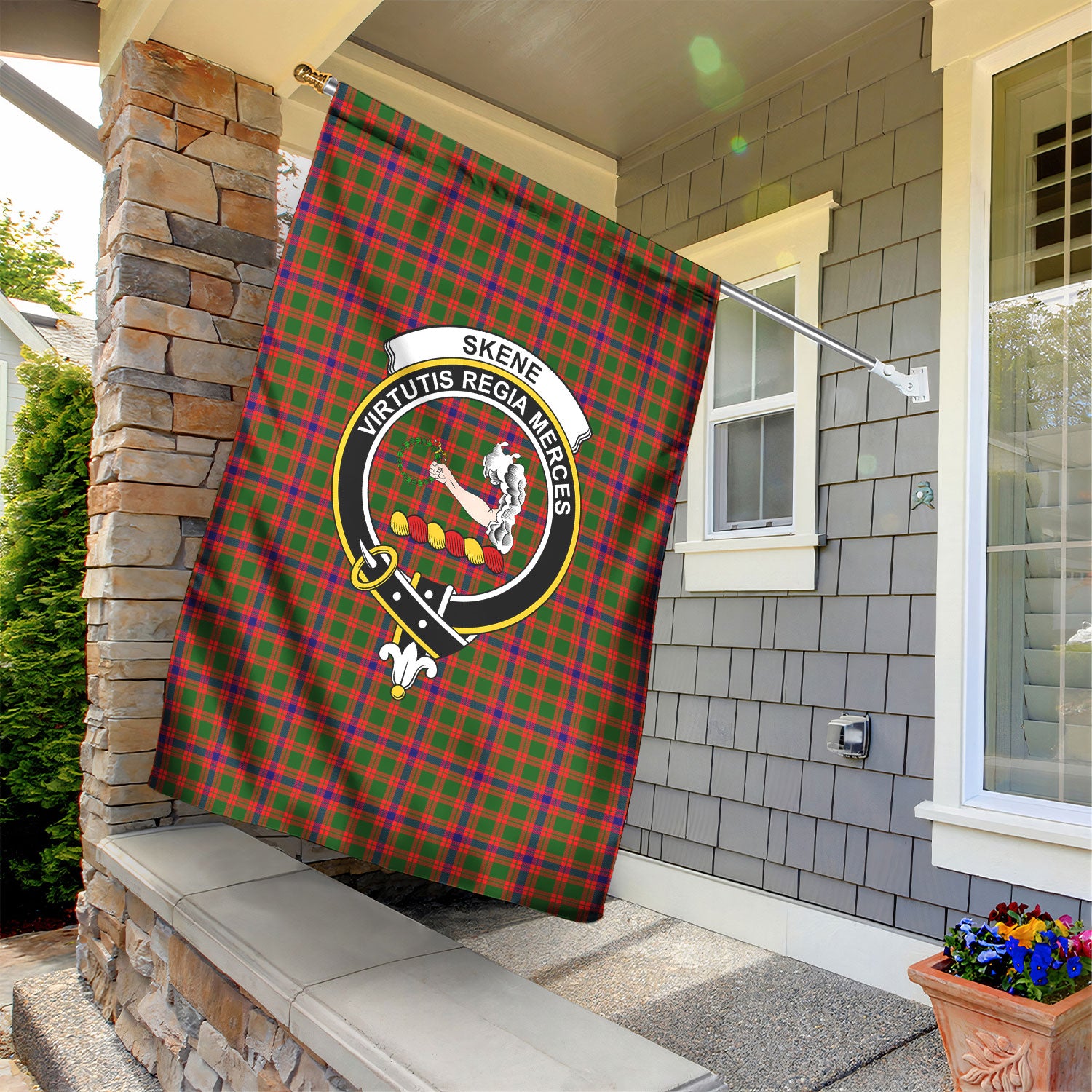 Skene Modern Tartan Crest Garden Flag