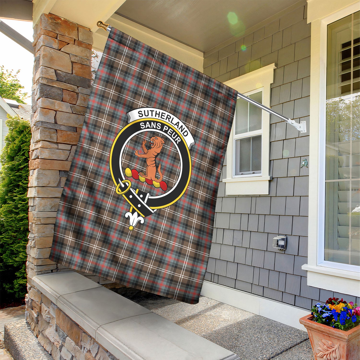 Sutherland Weathered Tartan Crest Garden Flag
