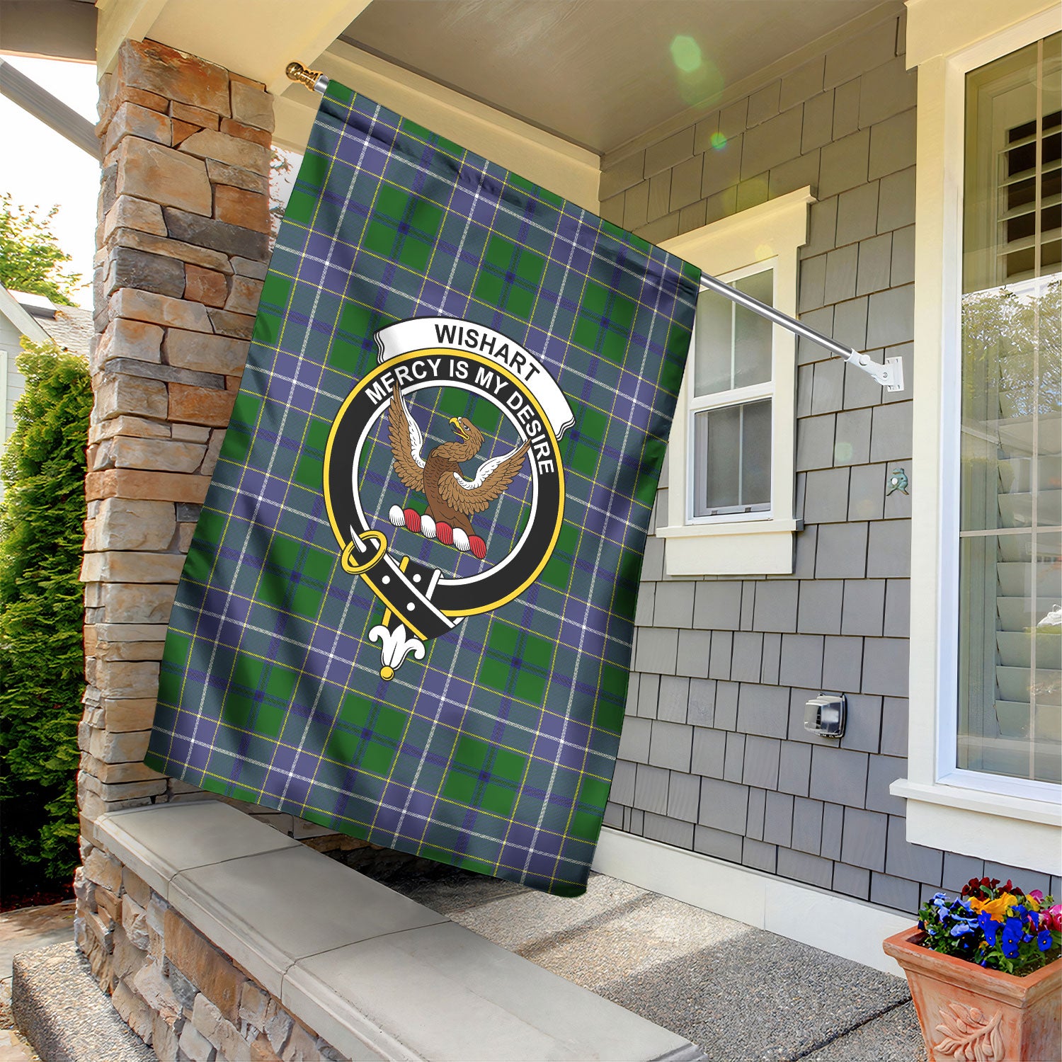 Wishart Hunting Tartan Crest Garden Flag