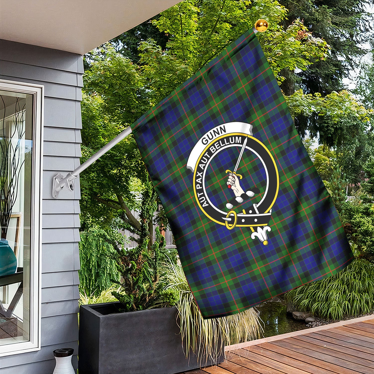 Gunn Modern Tartan Crest Garden Flag