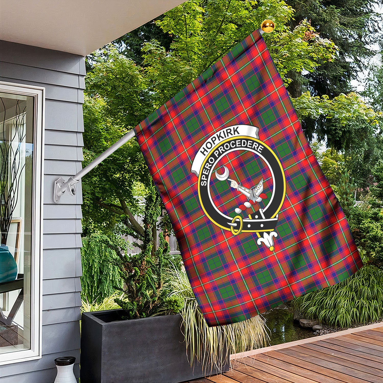 Hopkirk Tartan Crest Garden Flag