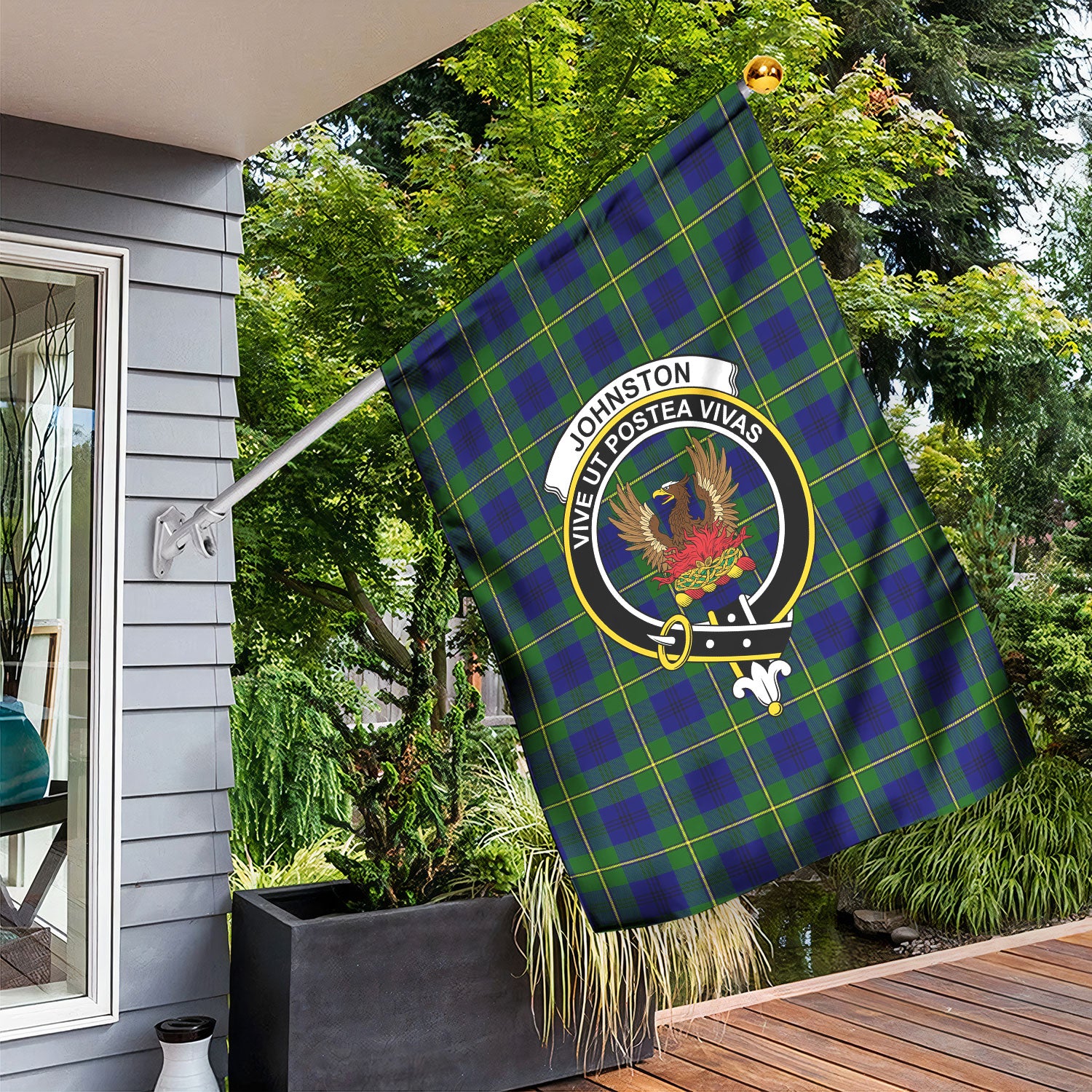Johnston of Caskieben Tartan Crest Garden Flag