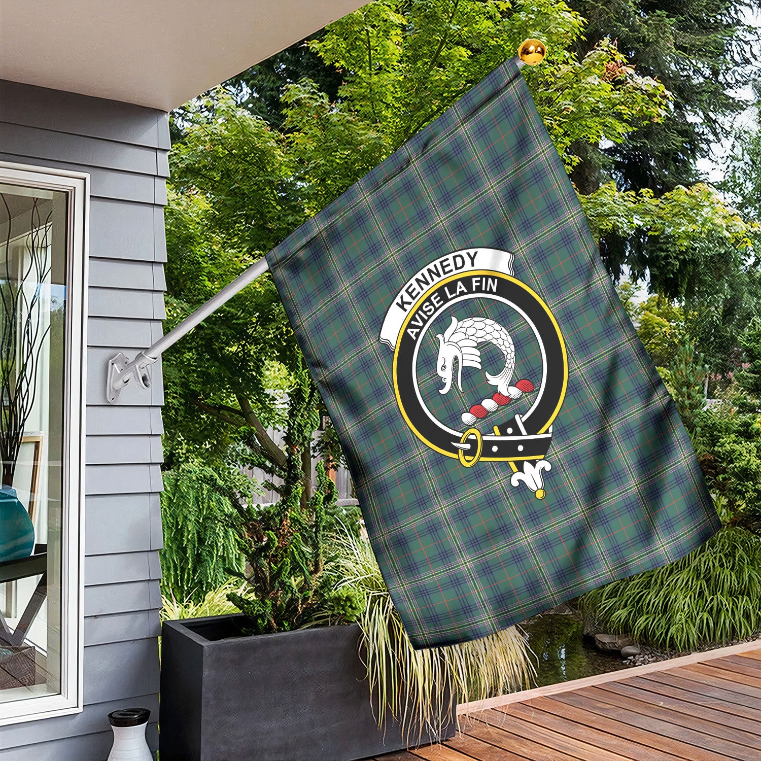 Kennedy Modern Tartan Crest Garden Flag