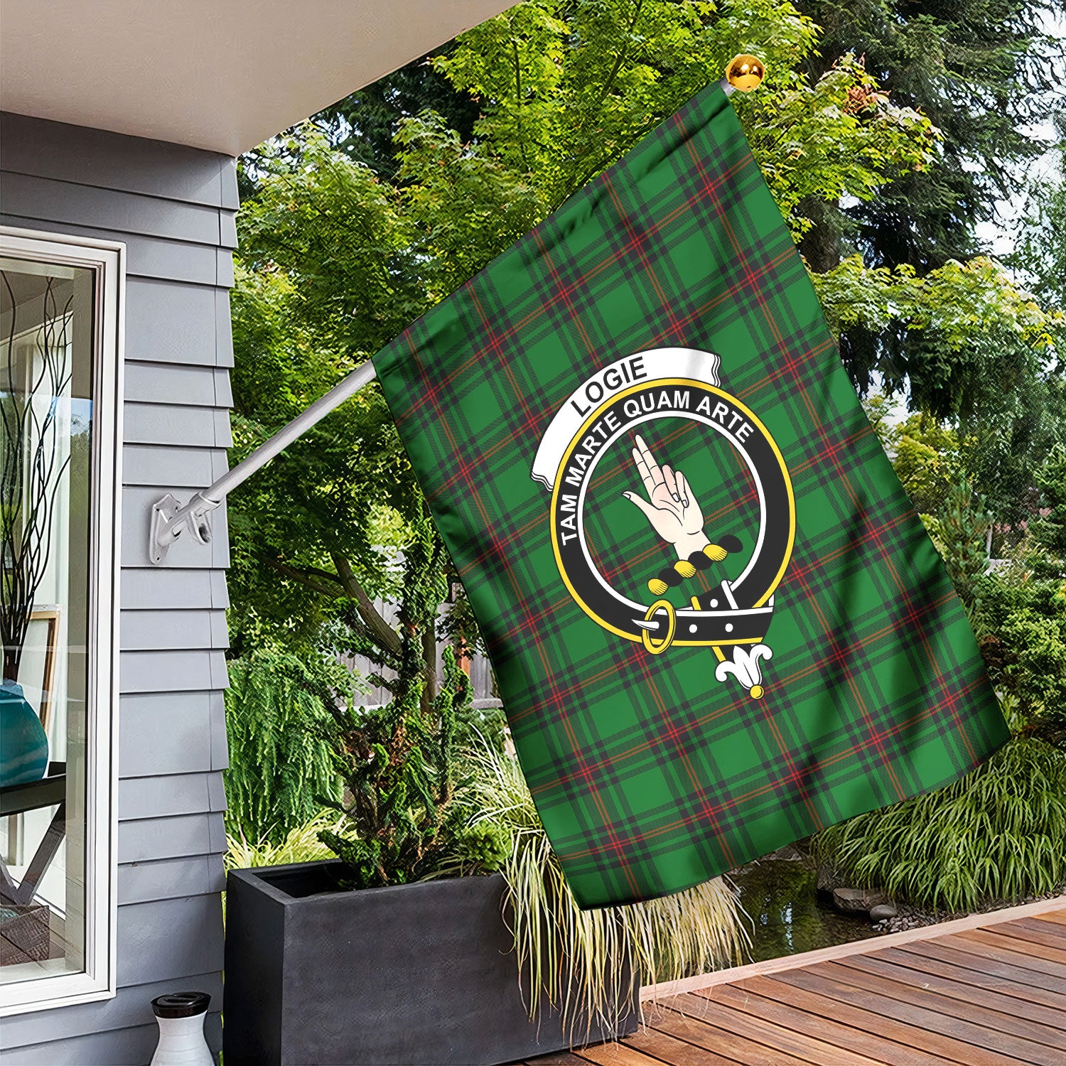 Logie Tartan Crest Garden Flag
