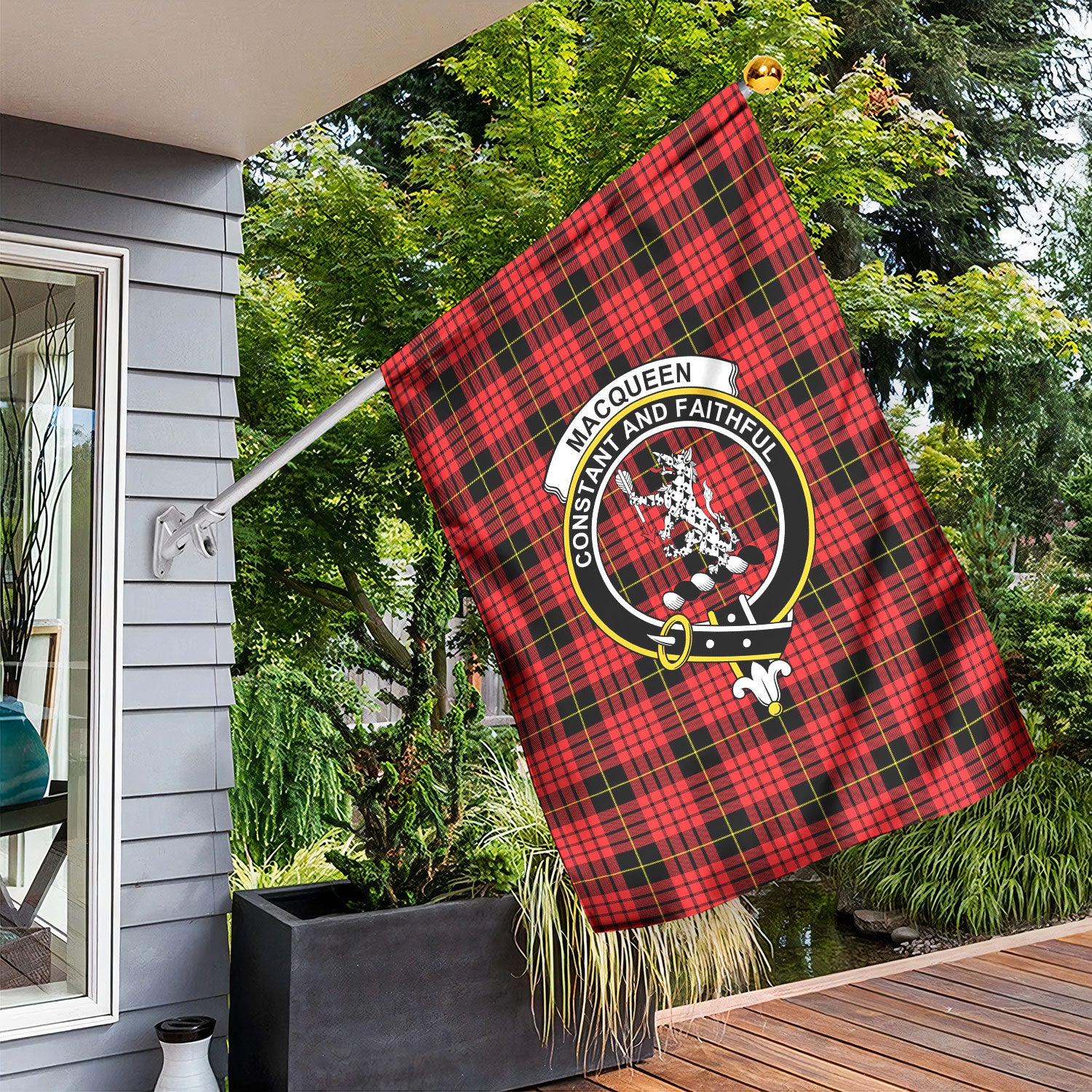 MacQueen Modern Tartan Crest Garden Flag