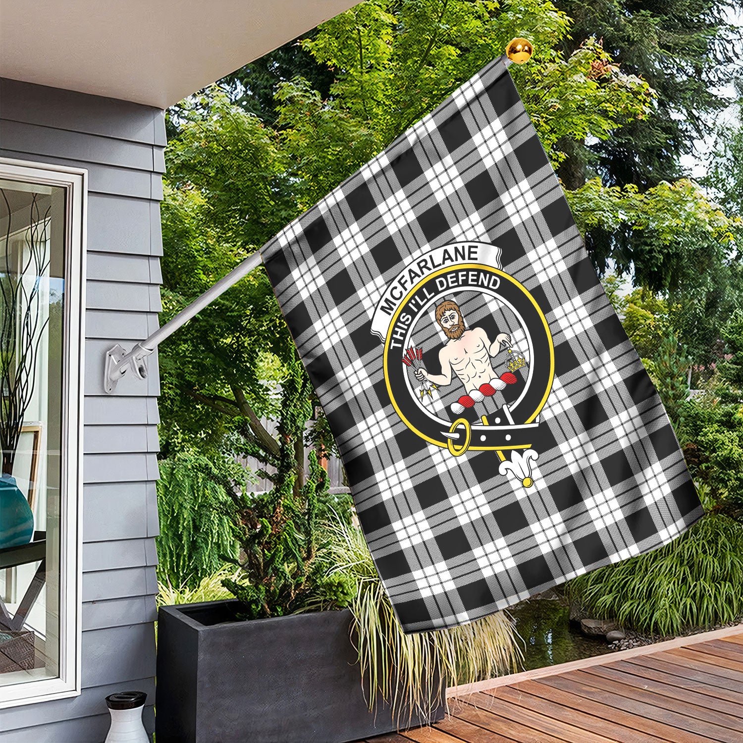 McFarlane Black - White Tartan Crest Garden Flag
