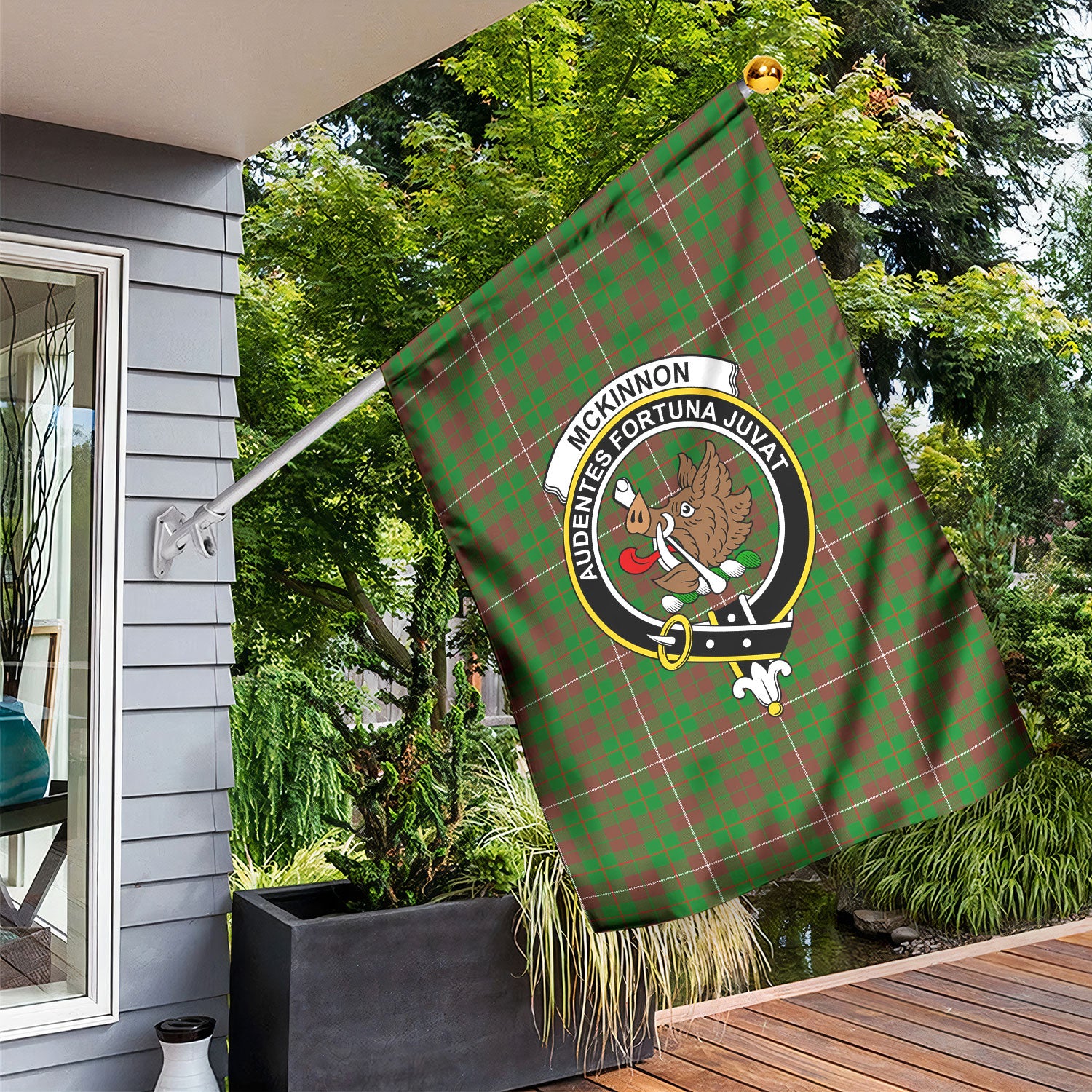 McKinnon Hunting Modern Tartan Crest Garden Flag