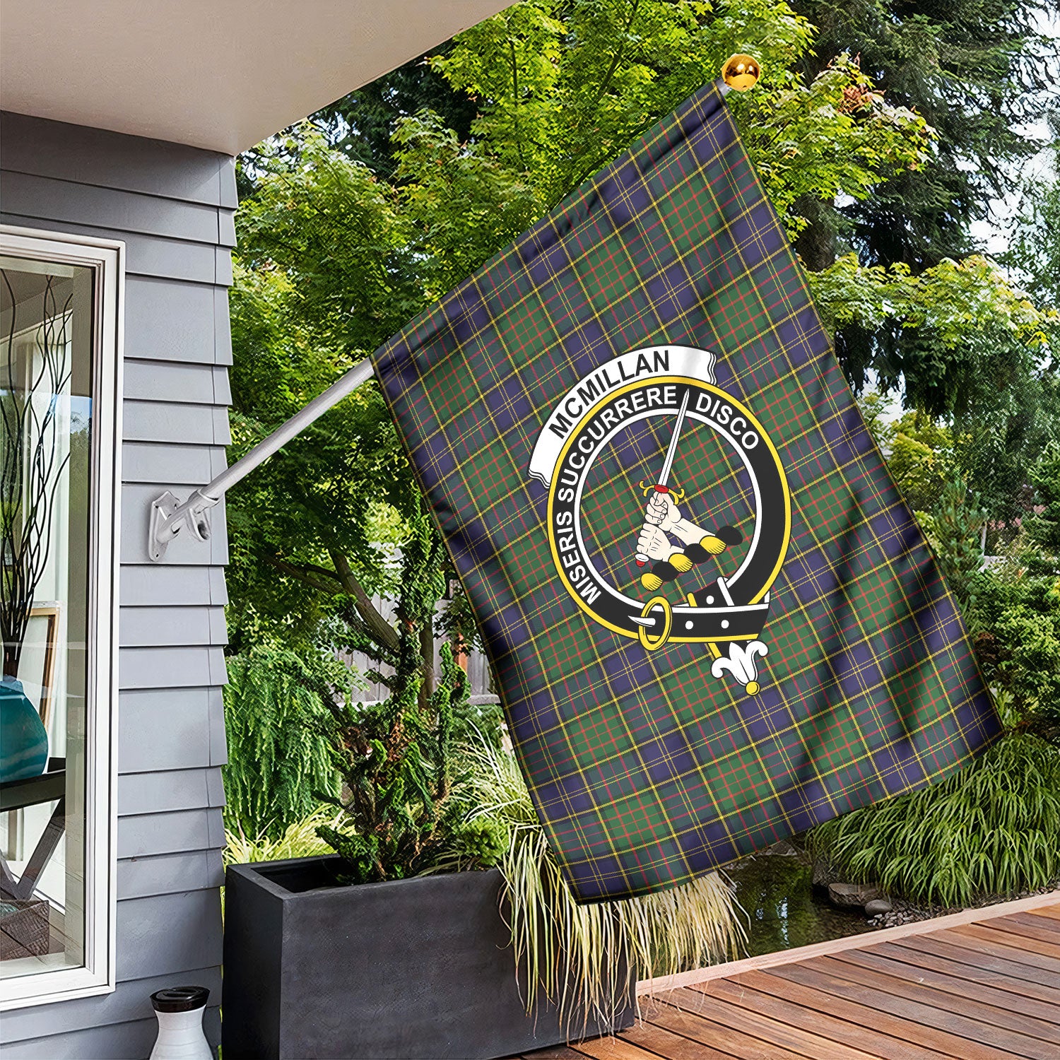 McMillan Hunting Modern Tartan Crest Garden Flag