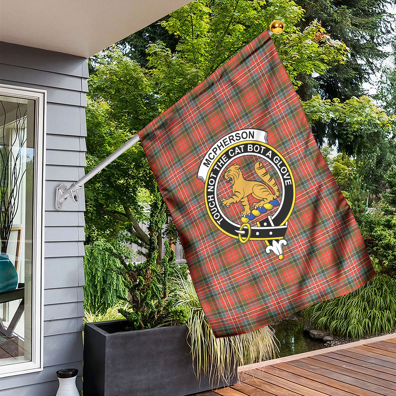 McPherson Weathered Tartan Crest Garden Flag
