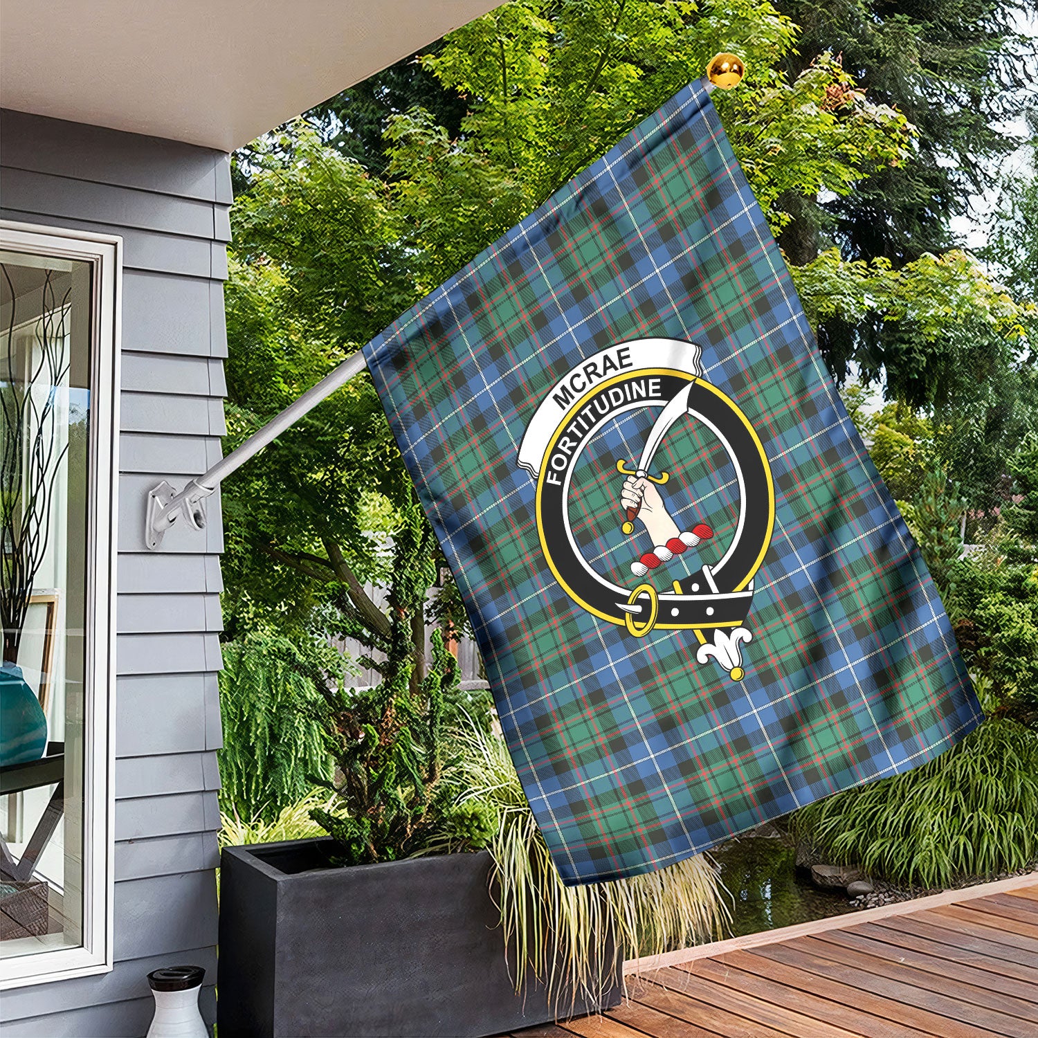 McRae Hunting Ancient Tartan Crest Garden Flag