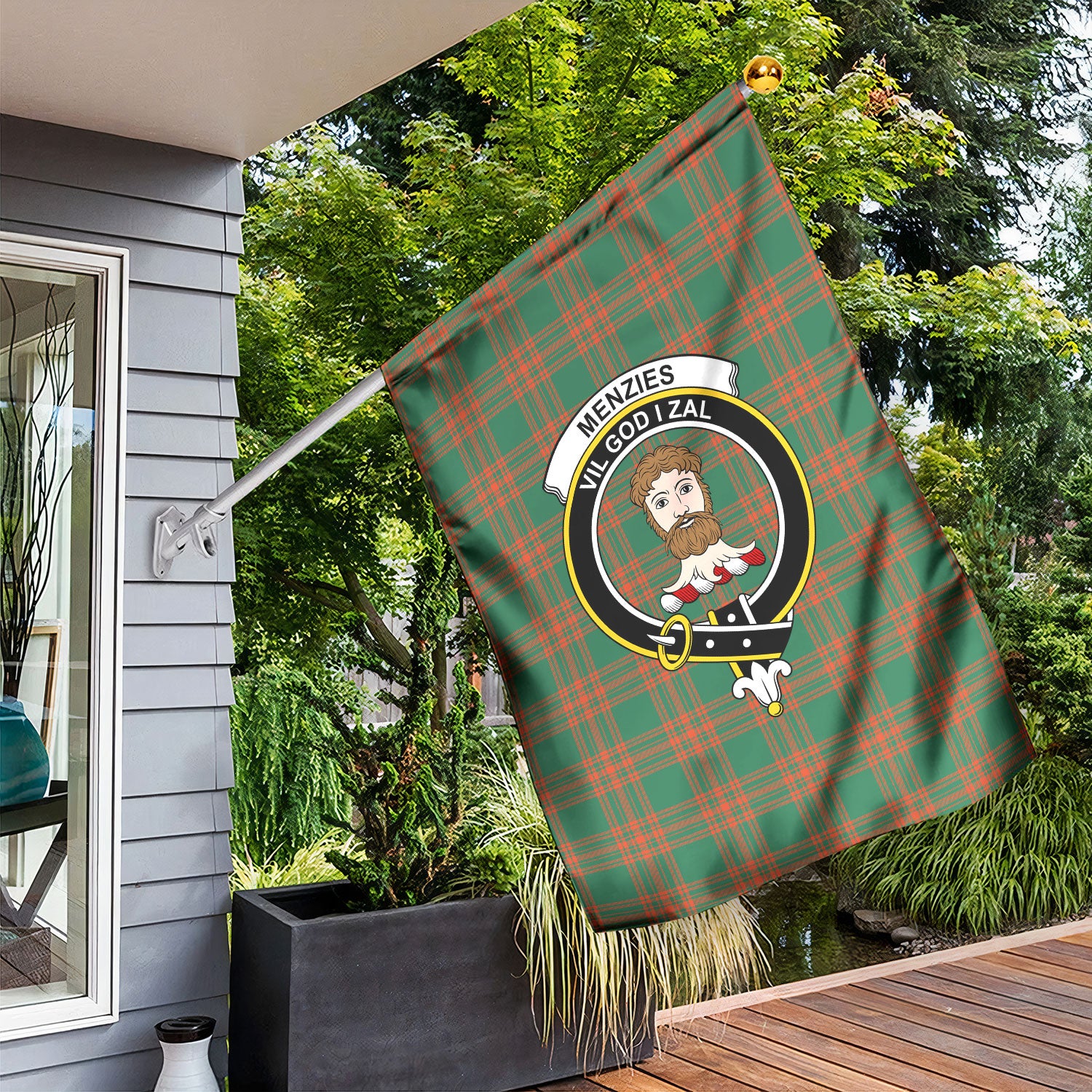 Menzies Green Ancient Tartan Crest Garden Flag