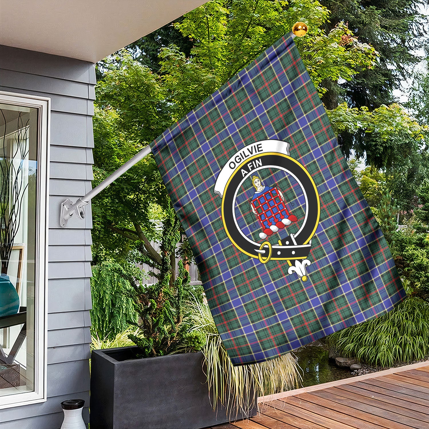 Ogilvie Hunting Modern Tartan Crest Garden Flag