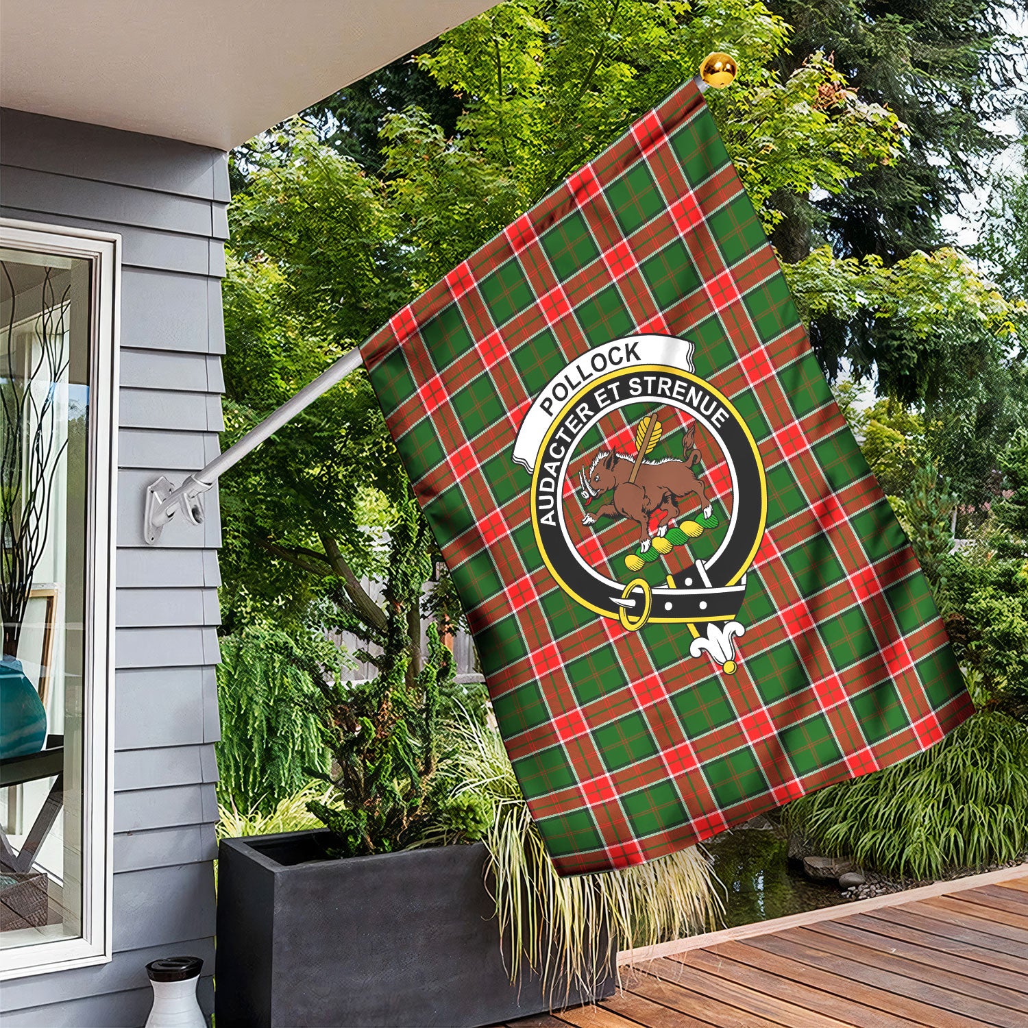 Pollock Tartan Crest Garden Flag