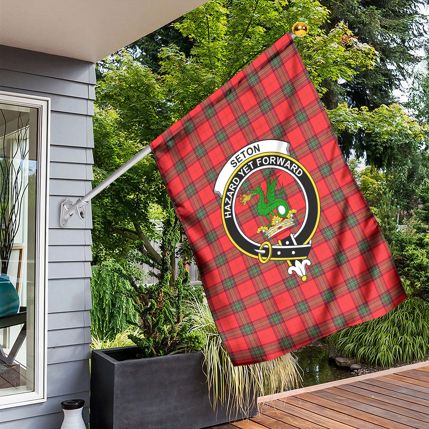 Seton Modern Tartan Crest Garden Flag