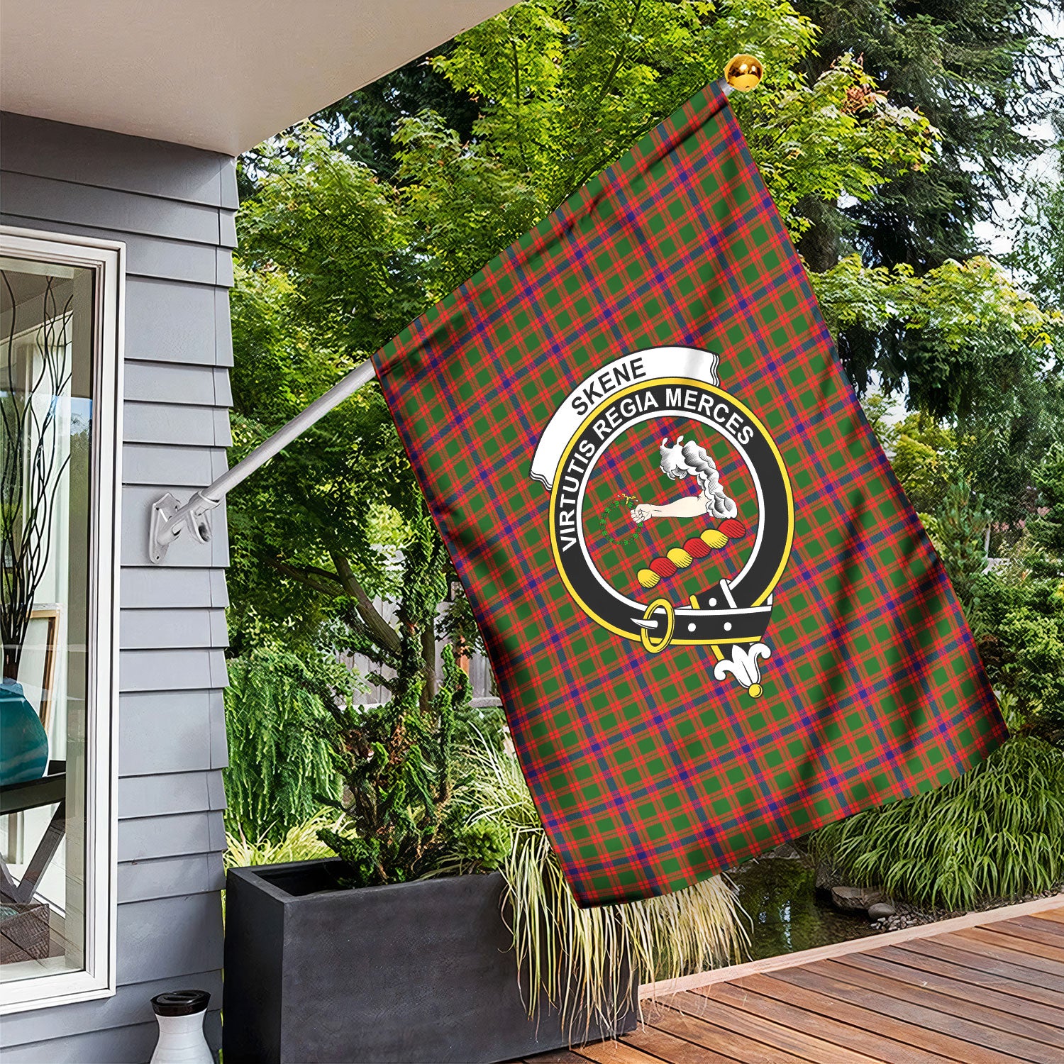 Skene Modern Tartan Crest Garden Flag
